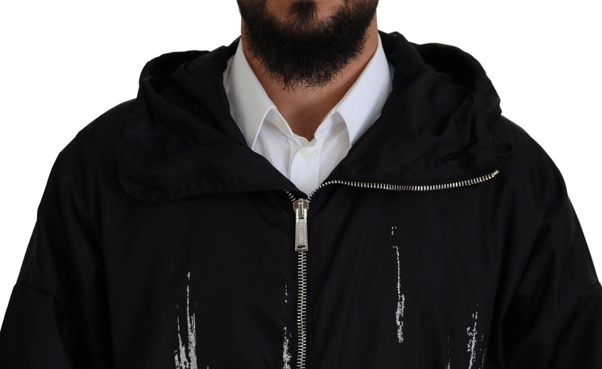 Manteau long à capuche en nylon imprimé noir et blanc Dsquared²