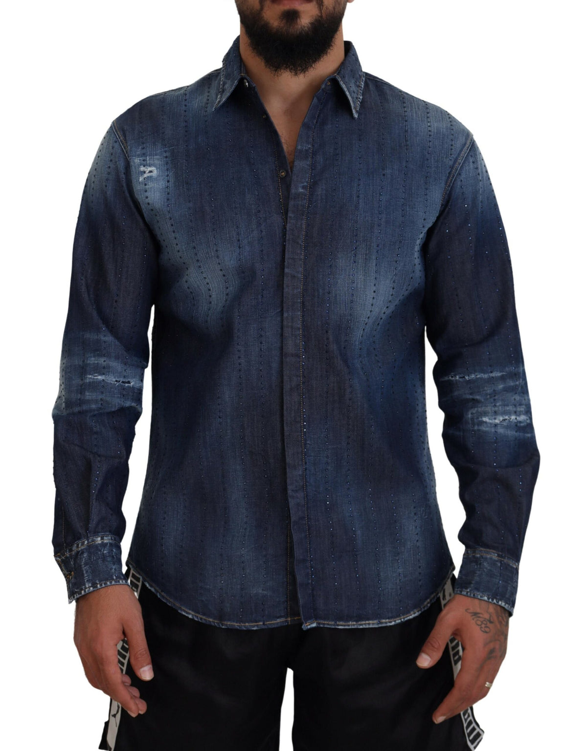 Chemise en jean bleu à ornements en cristaux Dsquared²