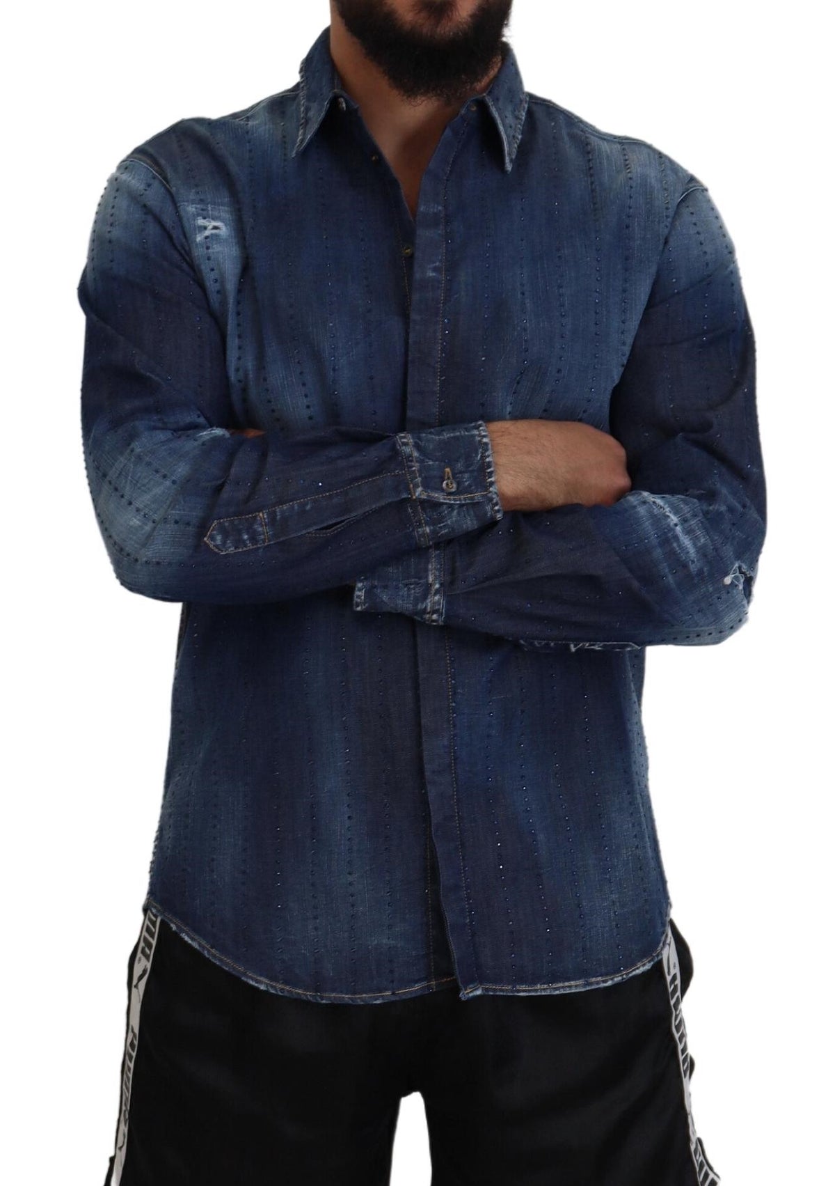 Chemise en jean bleu à ornements en cristaux Dsquared²