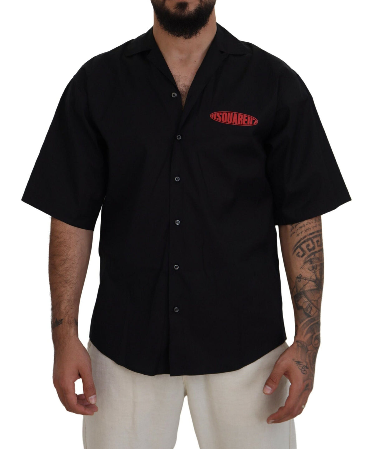 Chemise à manches courtes en coton noir avec logo imprimé Dsquared²