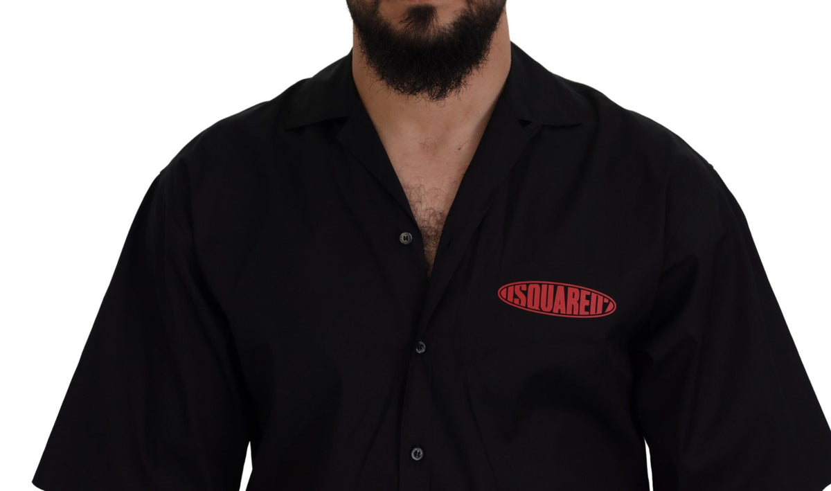 Chemise à manches courtes en coton noir avec logo imprimé Dsquared²