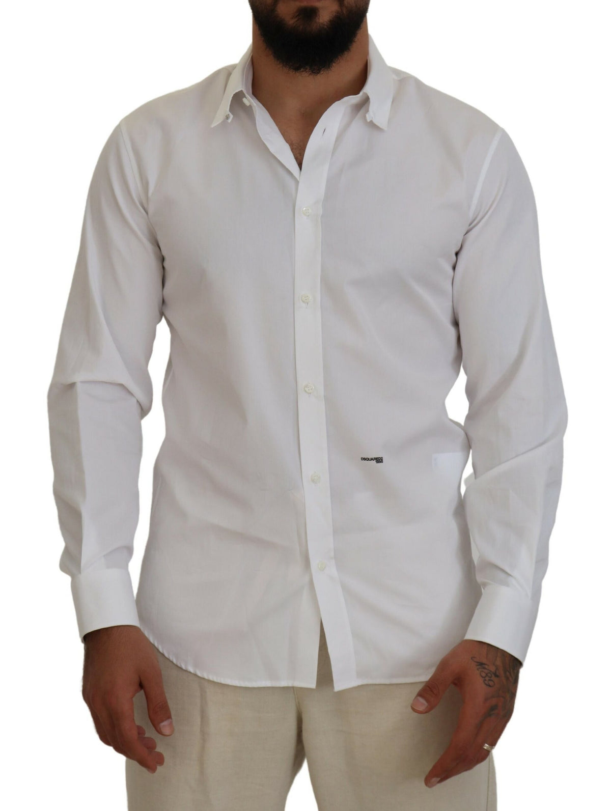 Chemise habillée à manches longues et col en coton blanc Dsquared²