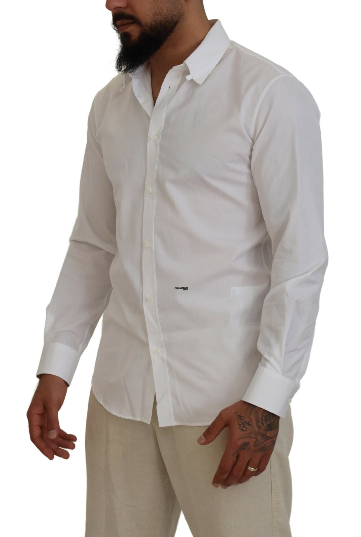 Chemise habillée à manches longues et col en coton blanc Dsquared²