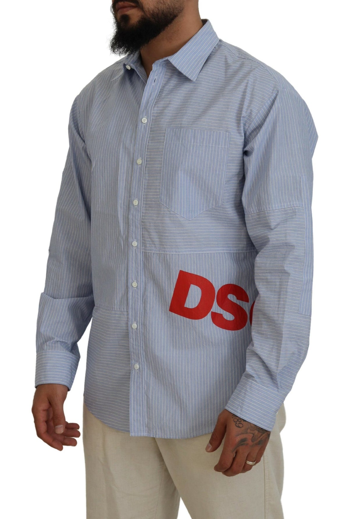 Chemise habillée à manches longues avec logo imprimé à rayures bleues Dsquared²