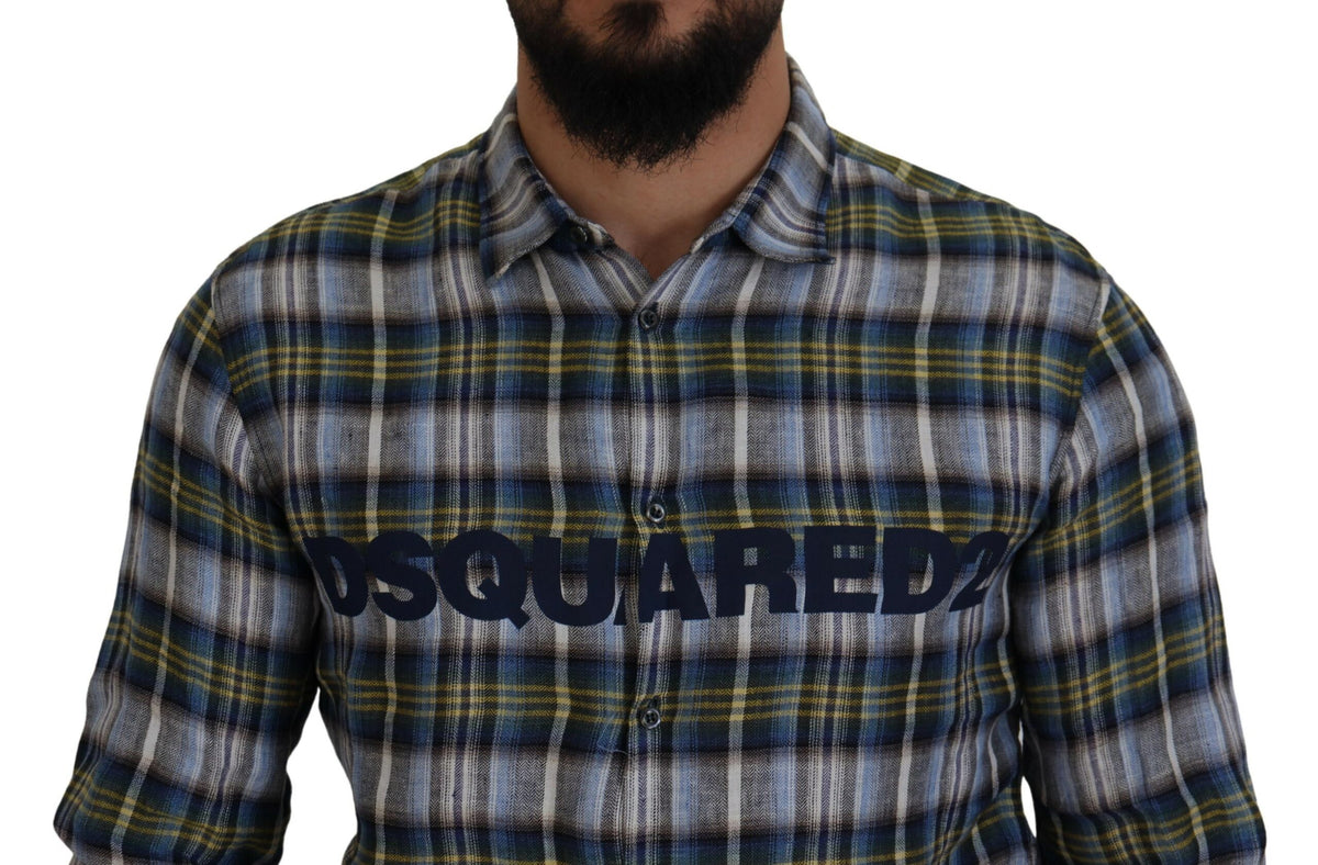 Chemise à manches longues décontractée à carreaux multicolores Dsquared² pour homme