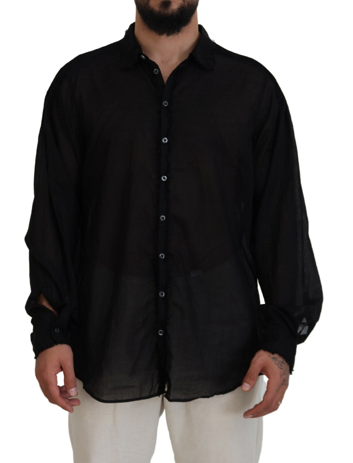 Chemise habillée à manches longues et col en coton noir Dsquared²