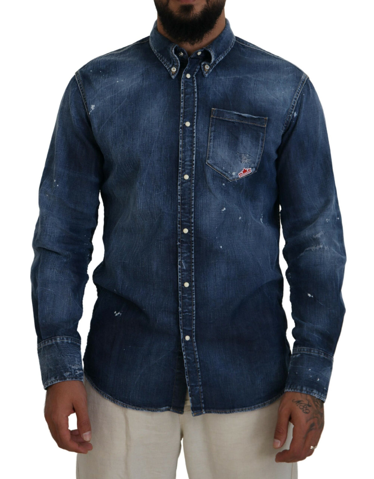 Chemise décontractée à manches longues pour homme Dsquared² à col délavé bleu