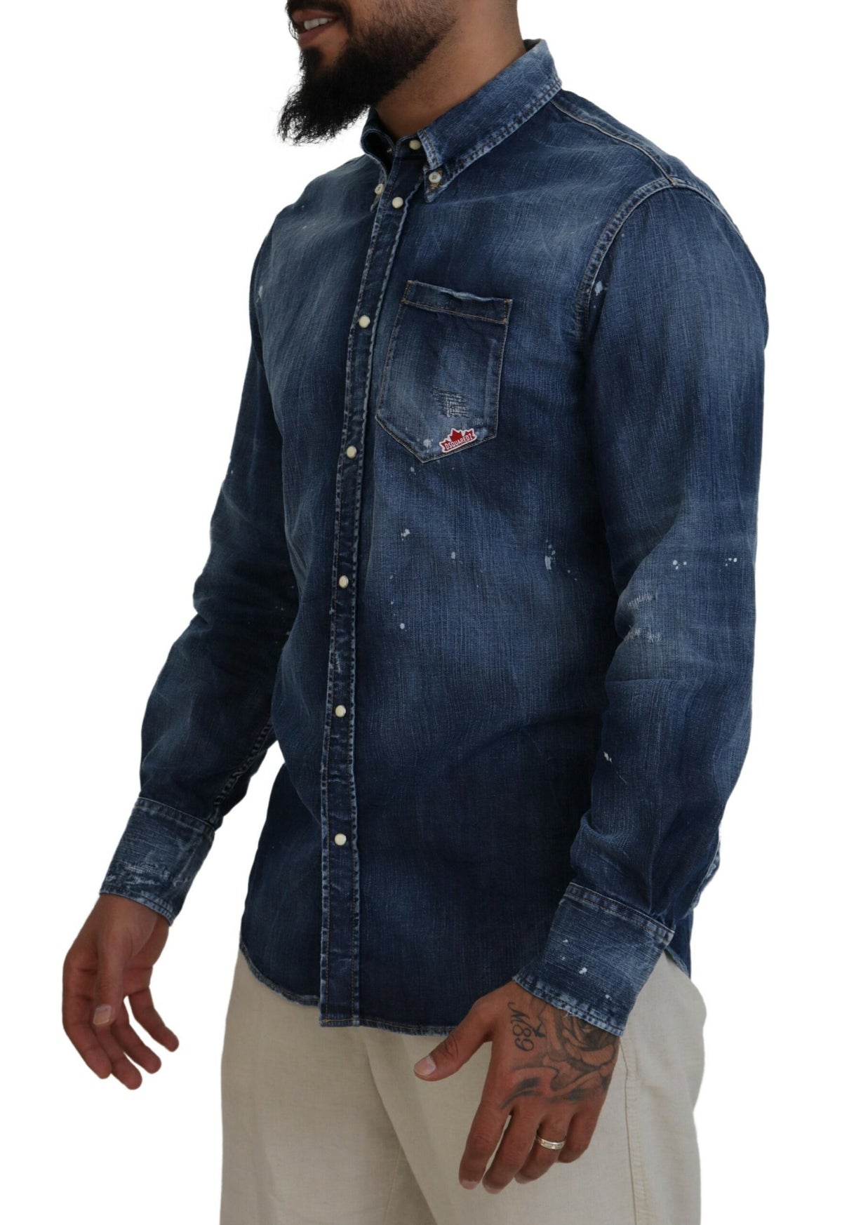 Chemise décontractée à manches longues pour homme Dsquared² à col délavé bleu