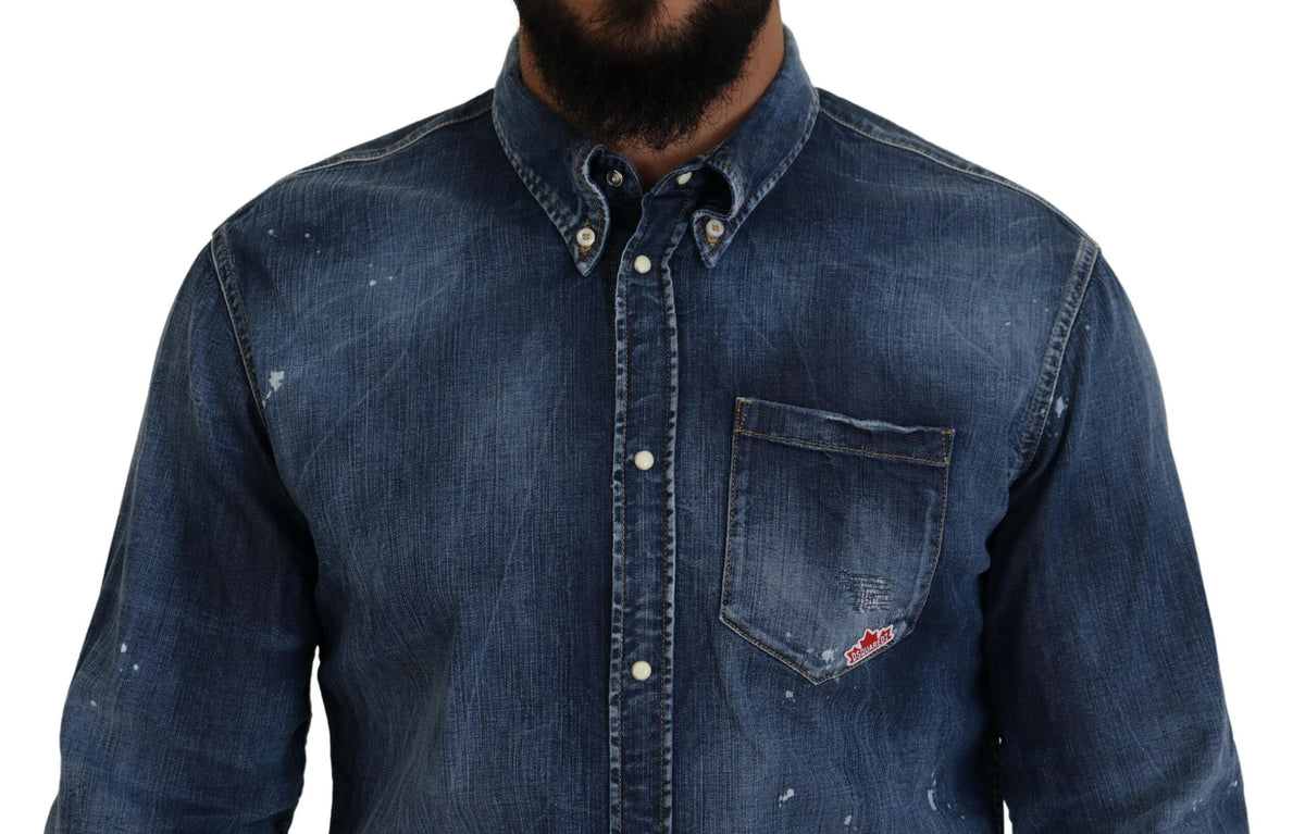 Chemise décontractée à manches longues pour homme Dsquared² à col délavé bleu