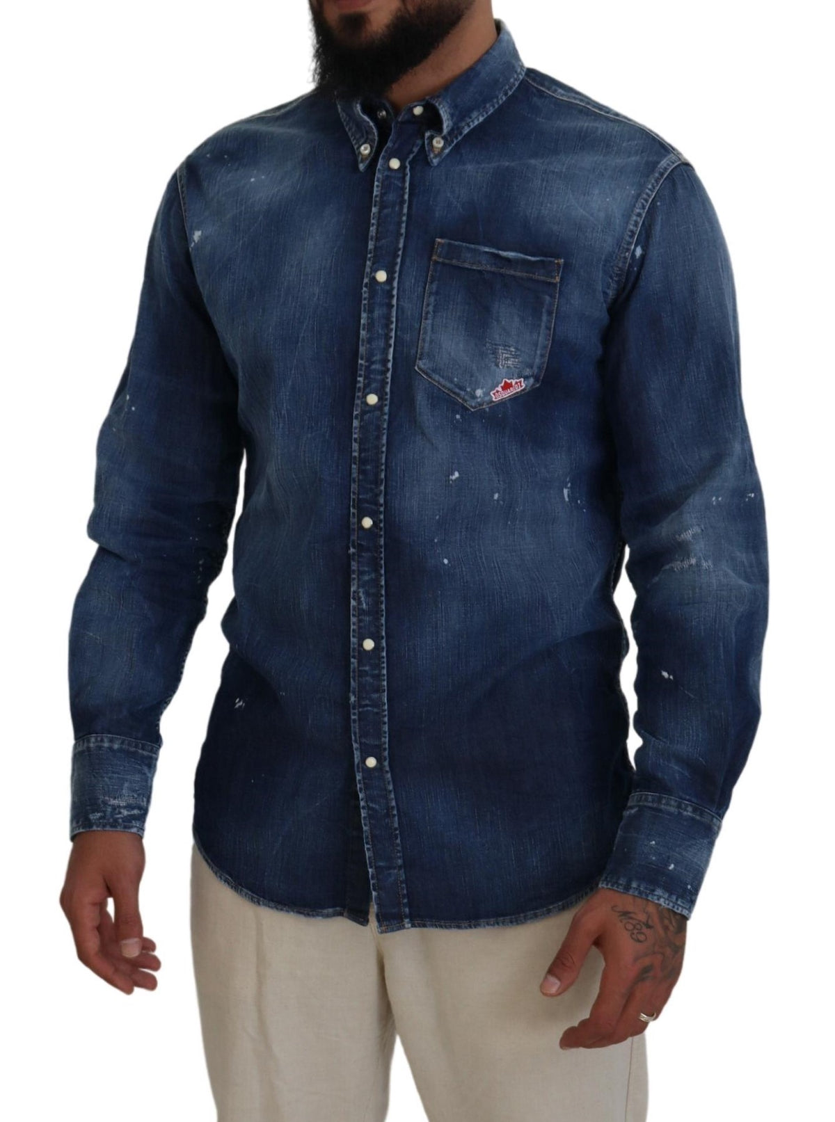 Chemise décontractée à manches longues pour homme Dsquared² à col délavé bleu