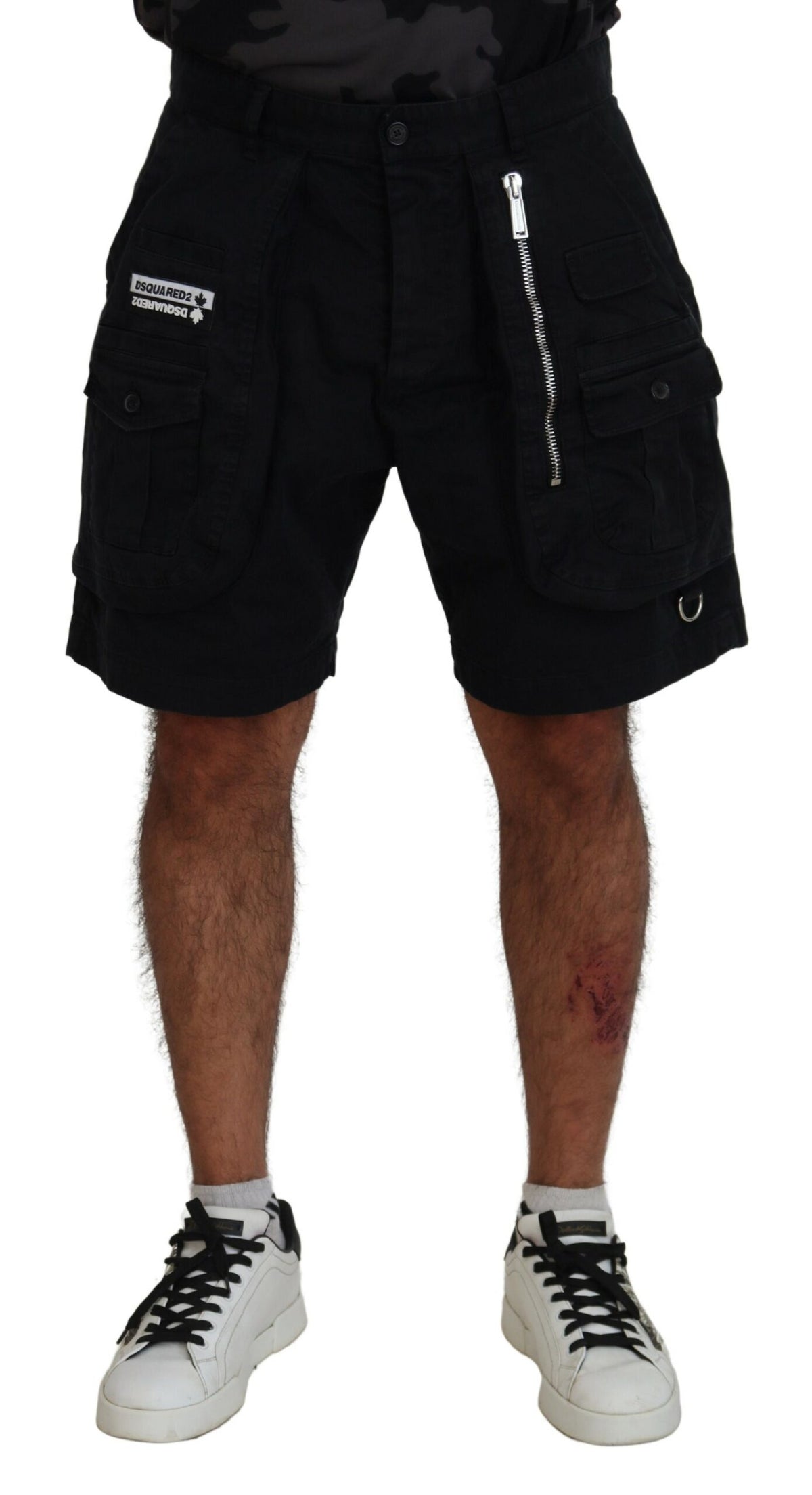 Pantalones cortos tipo bóxer cargo de algodón negro por encima de la rodilla de Dsquared²