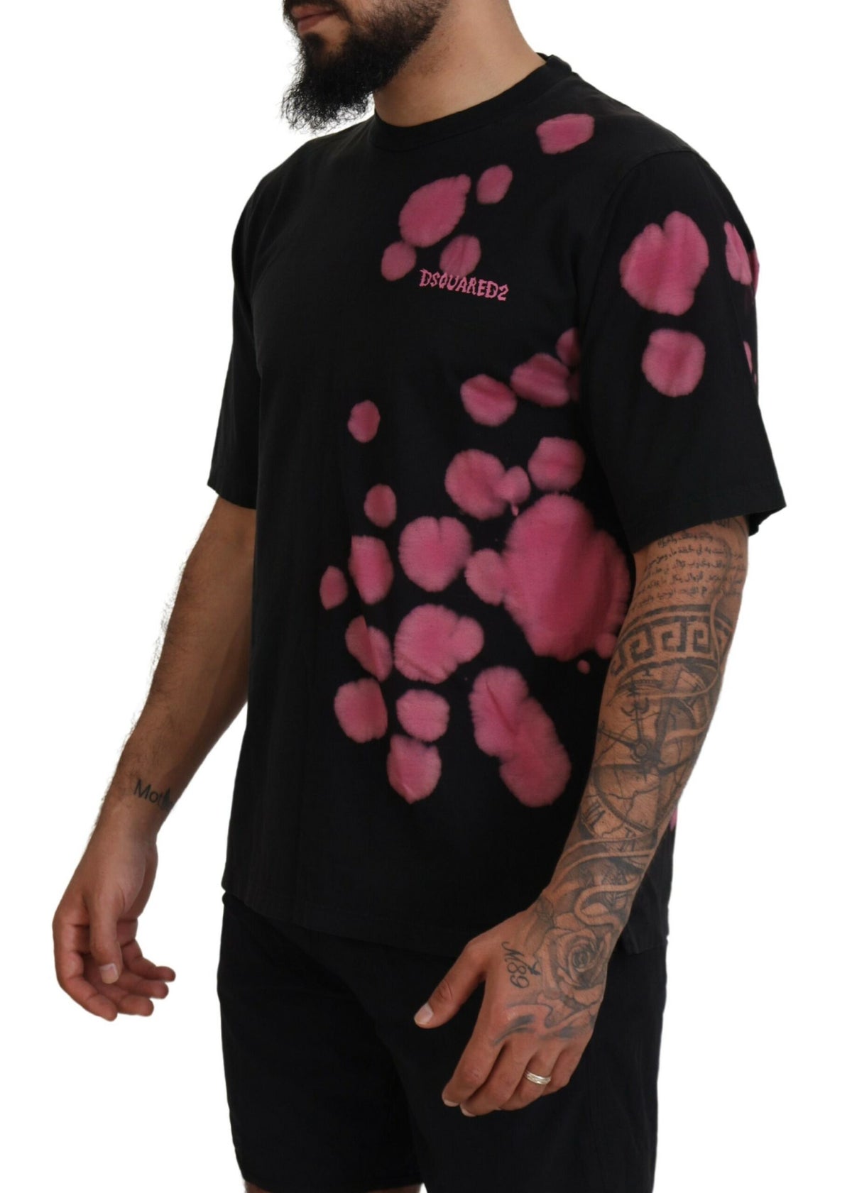 Camiseta de manga corta con cuello redondo en algodón negro y rosa de Dsquared²