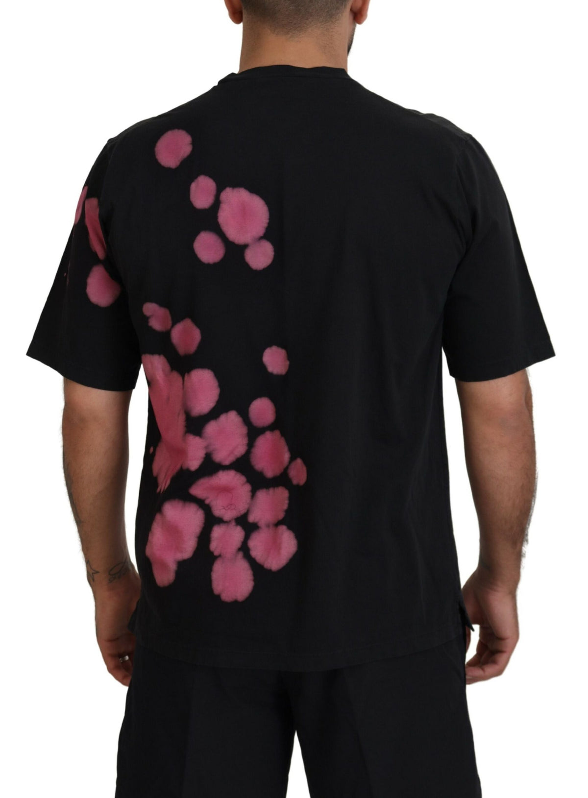 Camiseta de manga corta con cuello redondo en algodón negro y rosa de Dsquared²