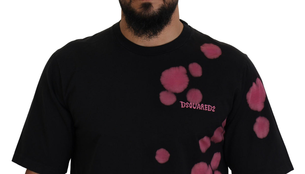 Camiseta de manga corta con cuello redondo en algodón negro y rosa de Dsquared²