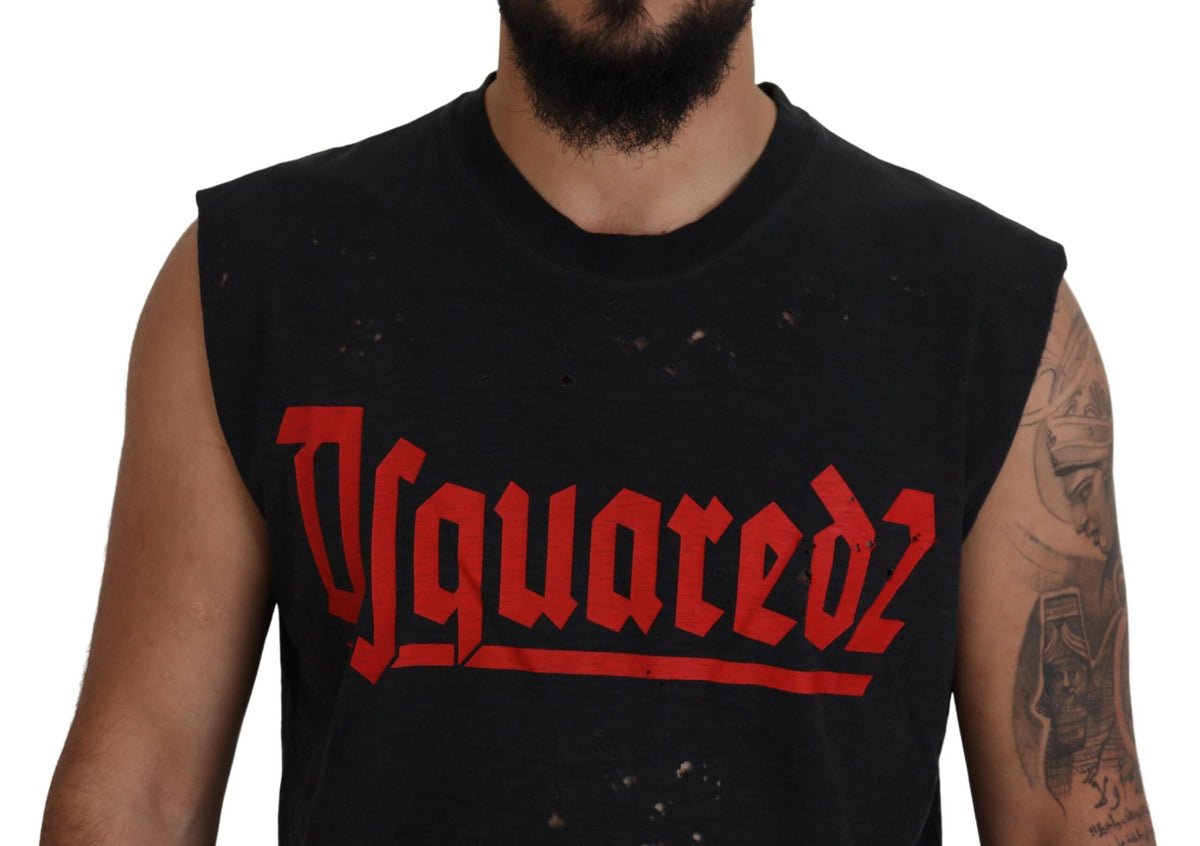 Camiseta sin mangas con cuello redondo de algodón negra de Dsquared²