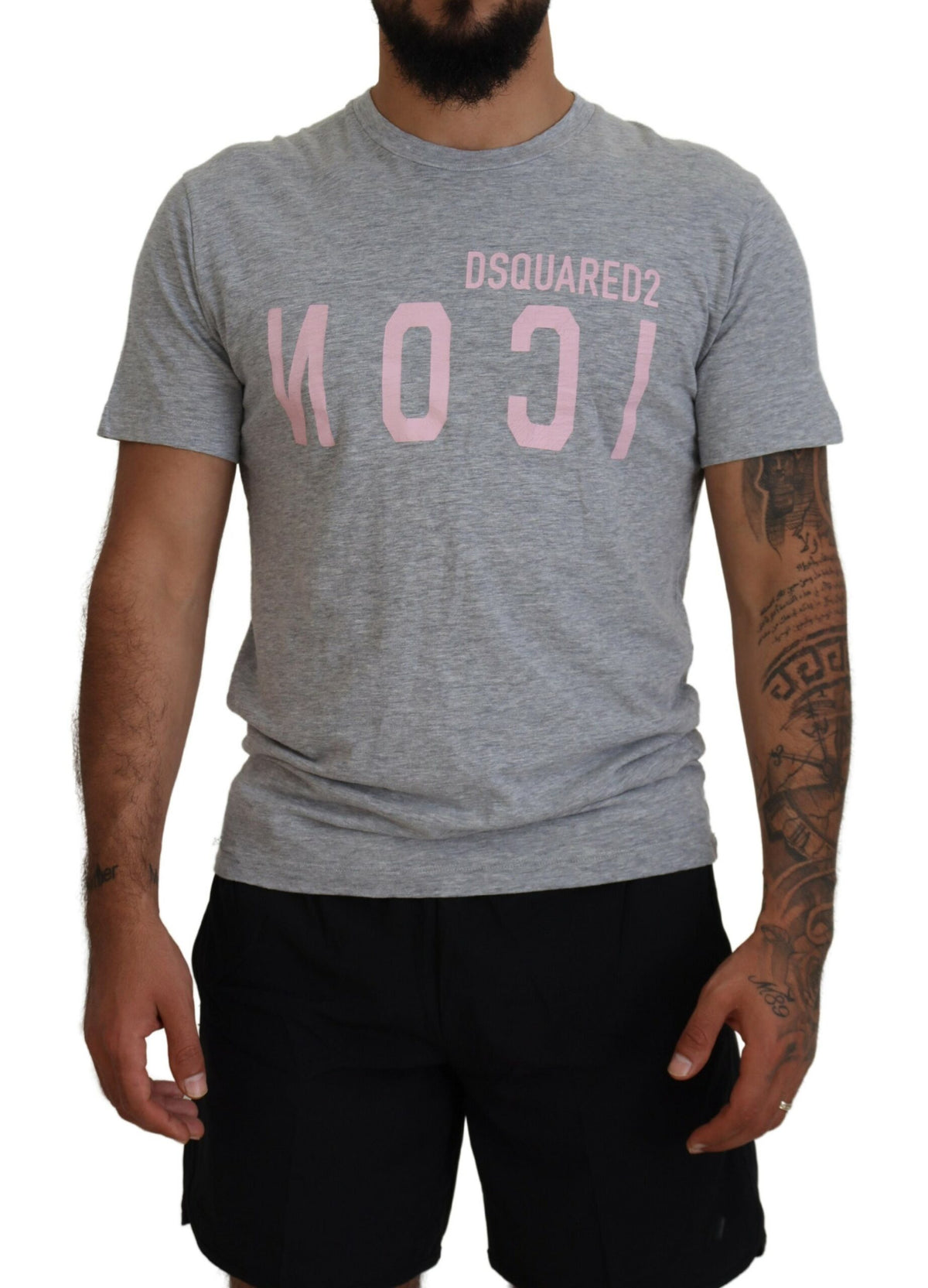 T-shirt ras du cou à manches courtes en coton gris avec logo Dsquared²