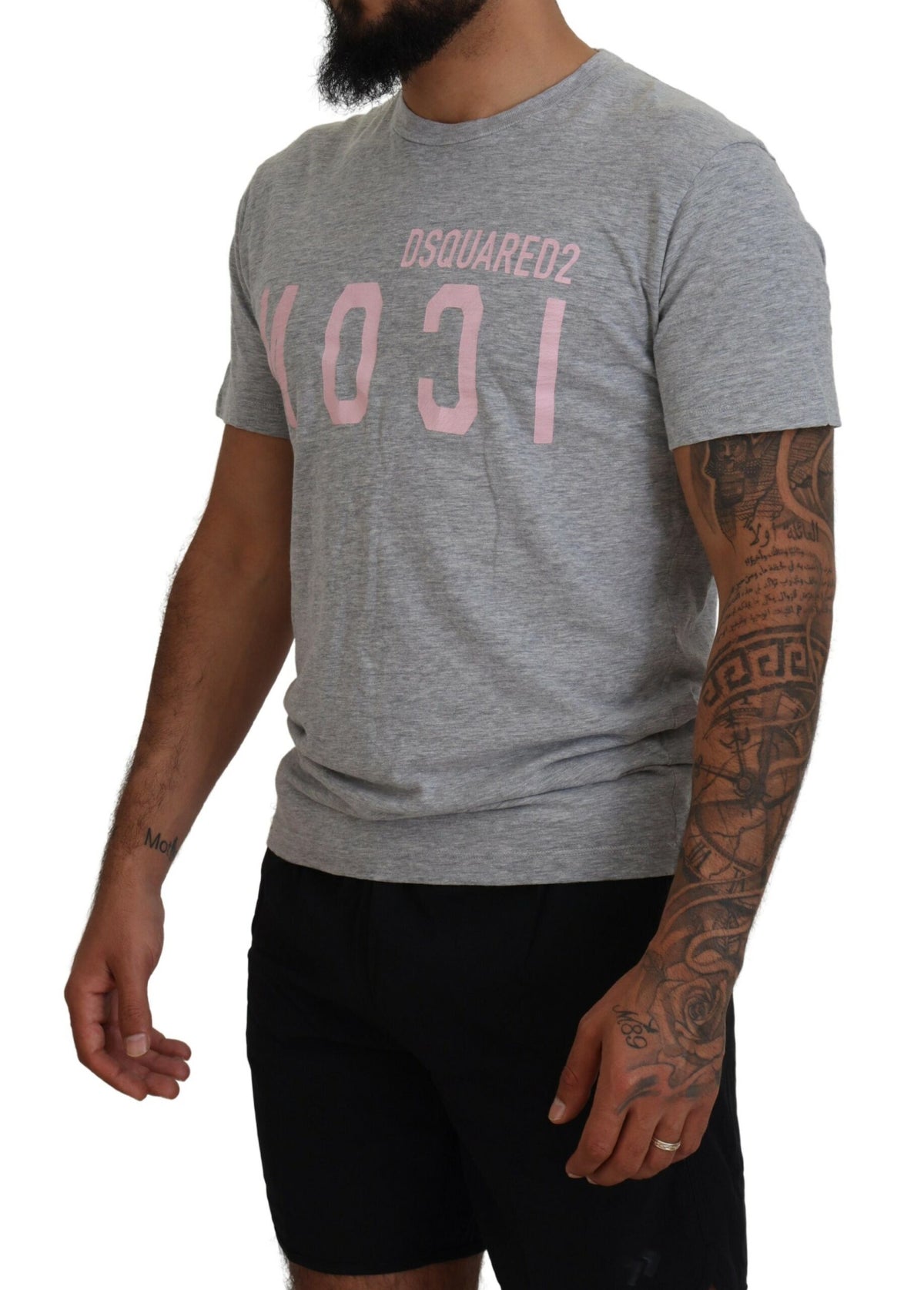 T-shirt ras du cou à manches courtes en coton gris avec logo Dsquared²