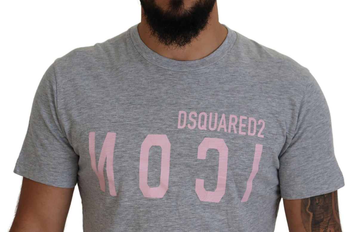 T-shirt ras du cou à manches courtes en coton gris avec logo Dsquared²