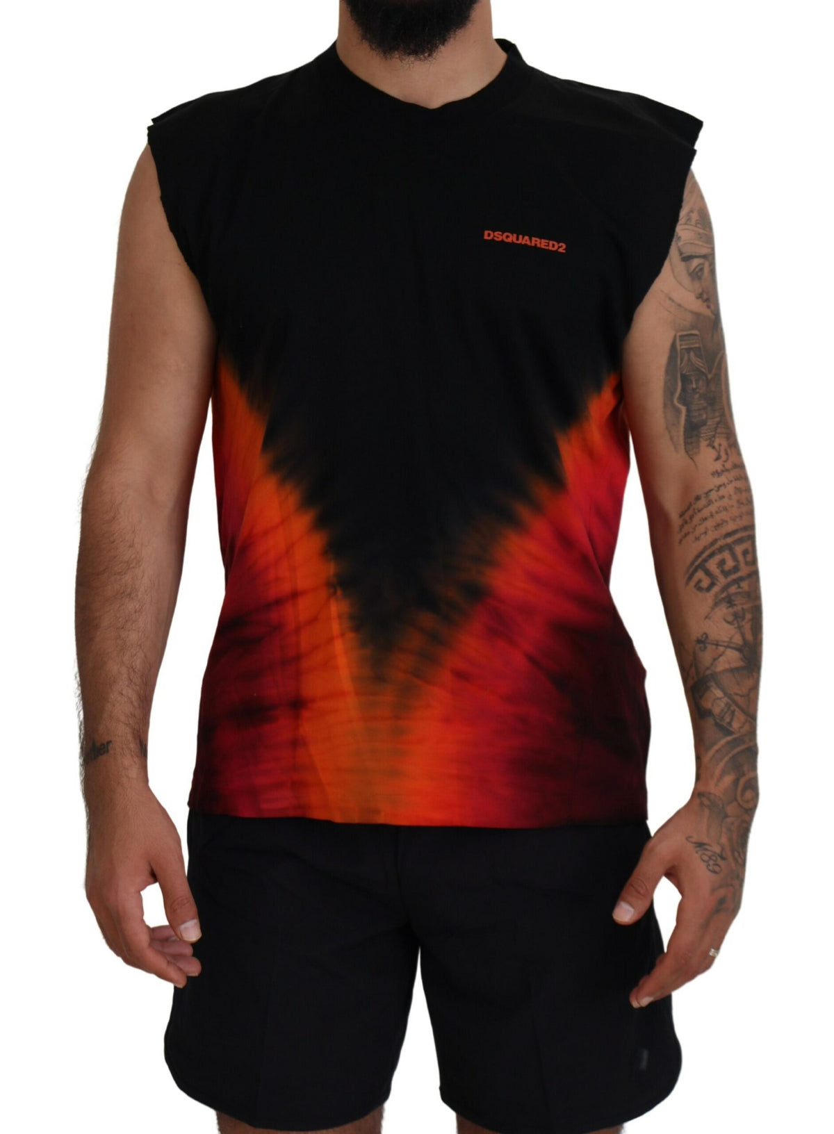 T-shirt sans manches en coton noir et orange Dsquared²