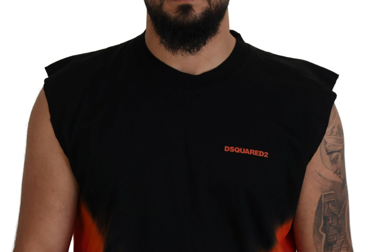 T-shirt sans manches en coton noir et orange Dsquared²