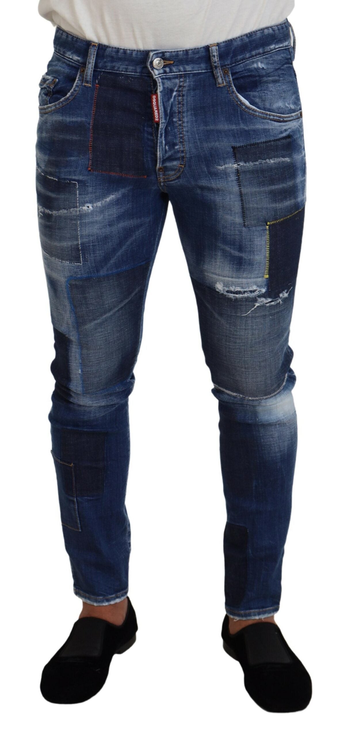 Vaqueros ajustados con parches lavados en azul para hombre de Dsquared²