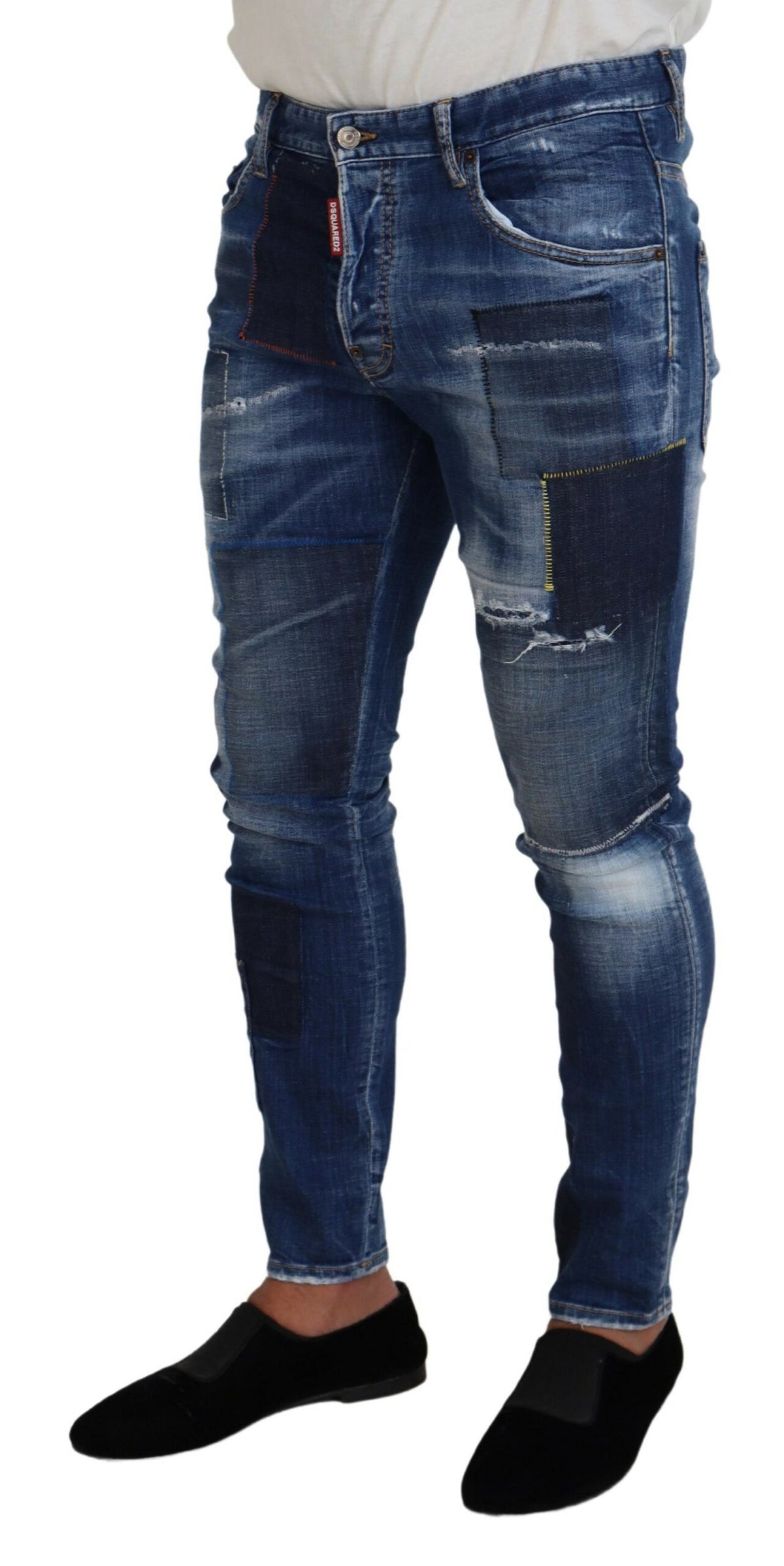 Vaqueros ajustados con parches lavados en azul para hombre de Dsquared²