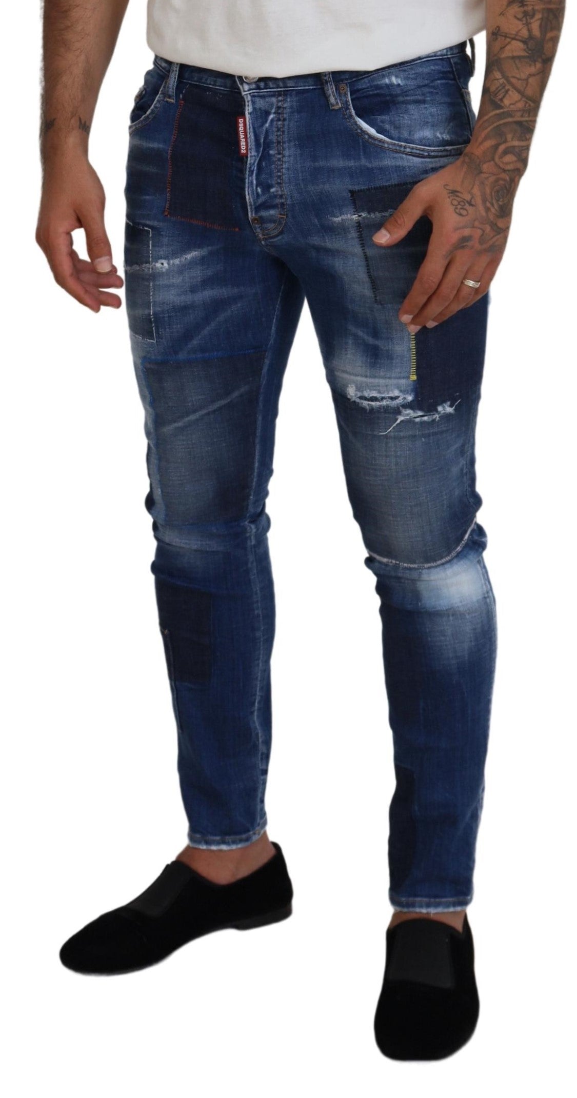 Vaqueros ajustados con parches lavados en azul para hombre de Dsquared²