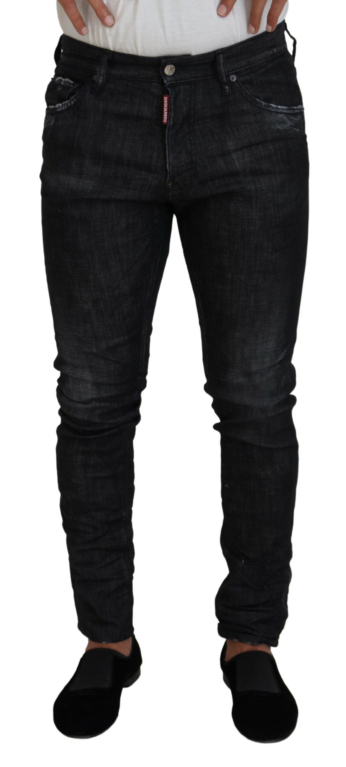 Jean skinny taille basse délavé noir Dsquared² pour homme