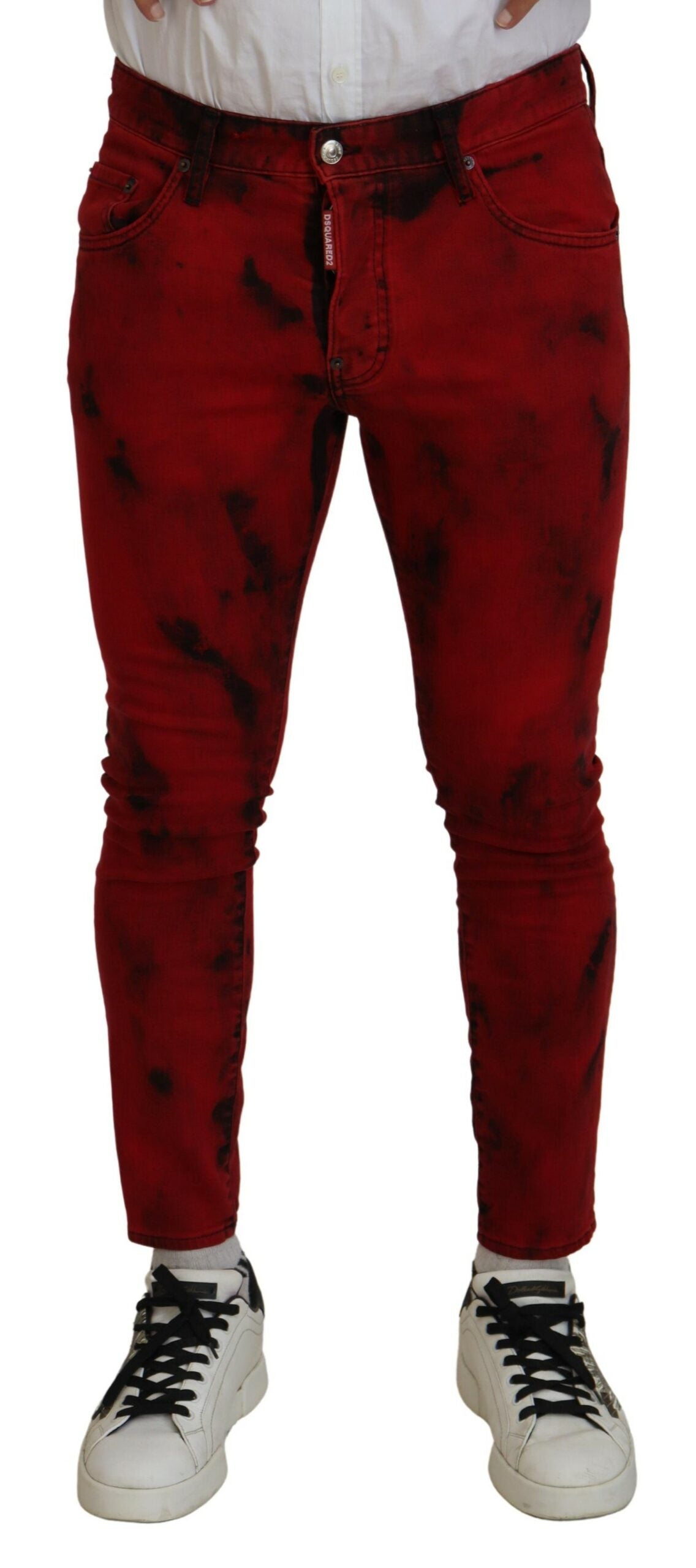 Jean skinny décontracté en coton rouge tie dye Dsquared²