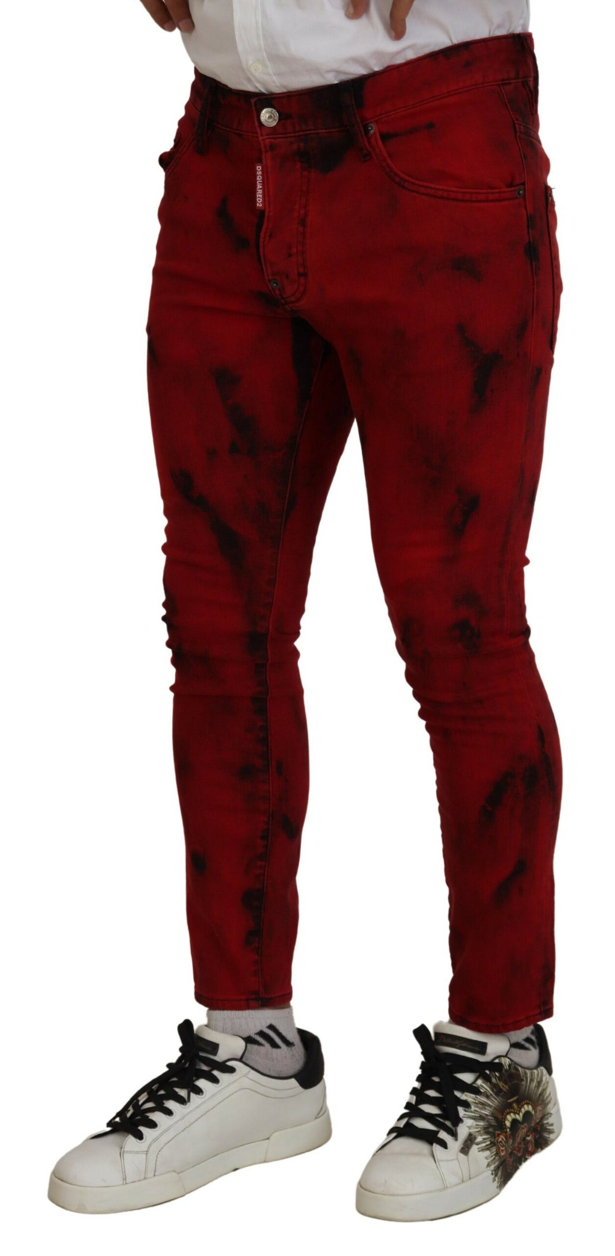 Jean skinny décontracté en coton rouge tie dye Dsquared²