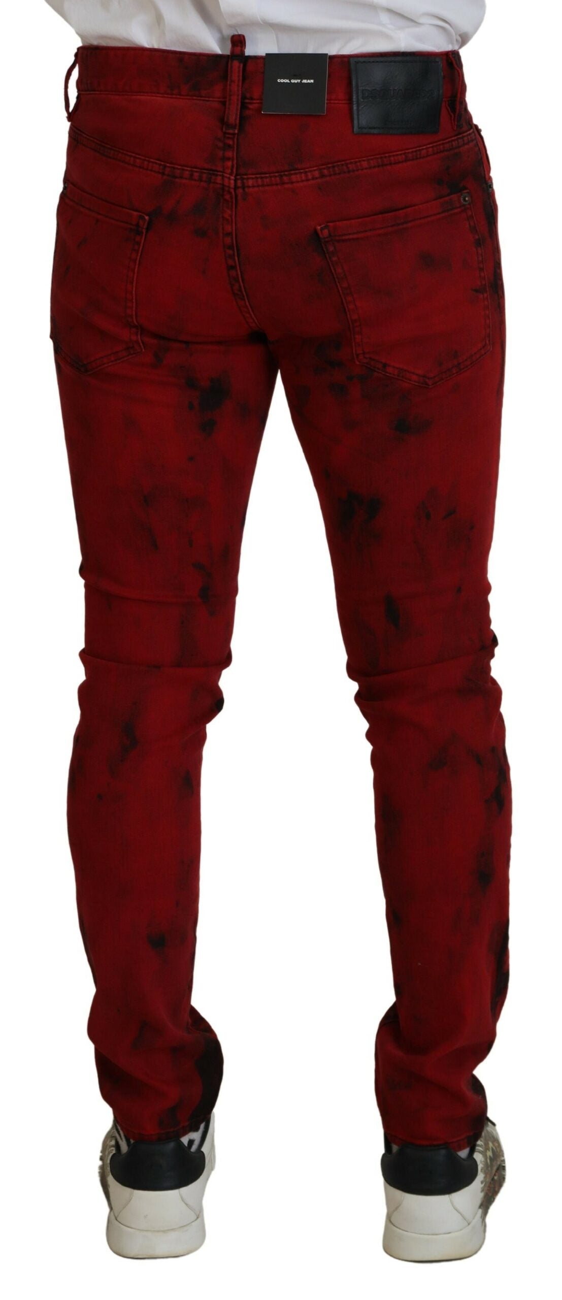 Vaqueros ajustados informales con efecto tie dye en algodón rojo de Dsquared² para hombre