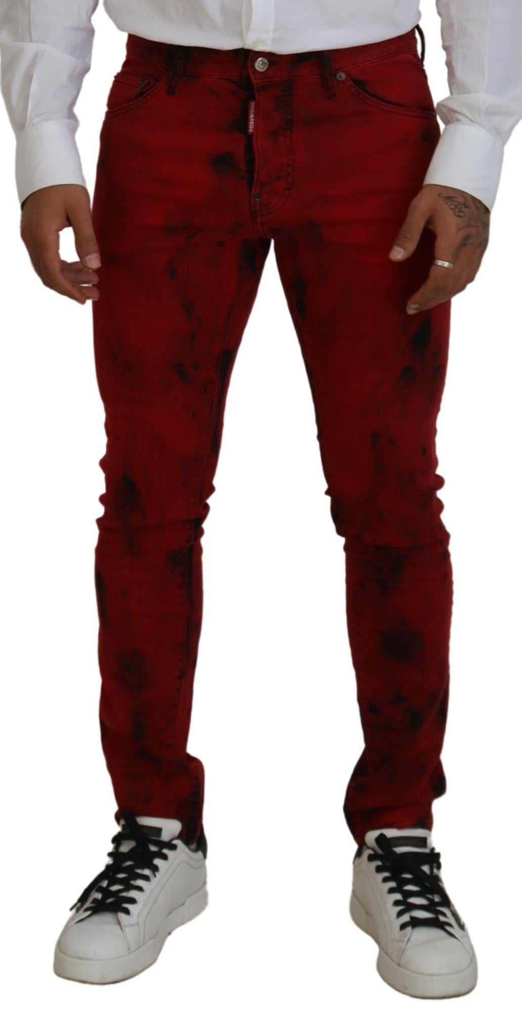 Vaqueros ajustados informales con efecto tie dye en algodón rojo de Dsquared² para hombre