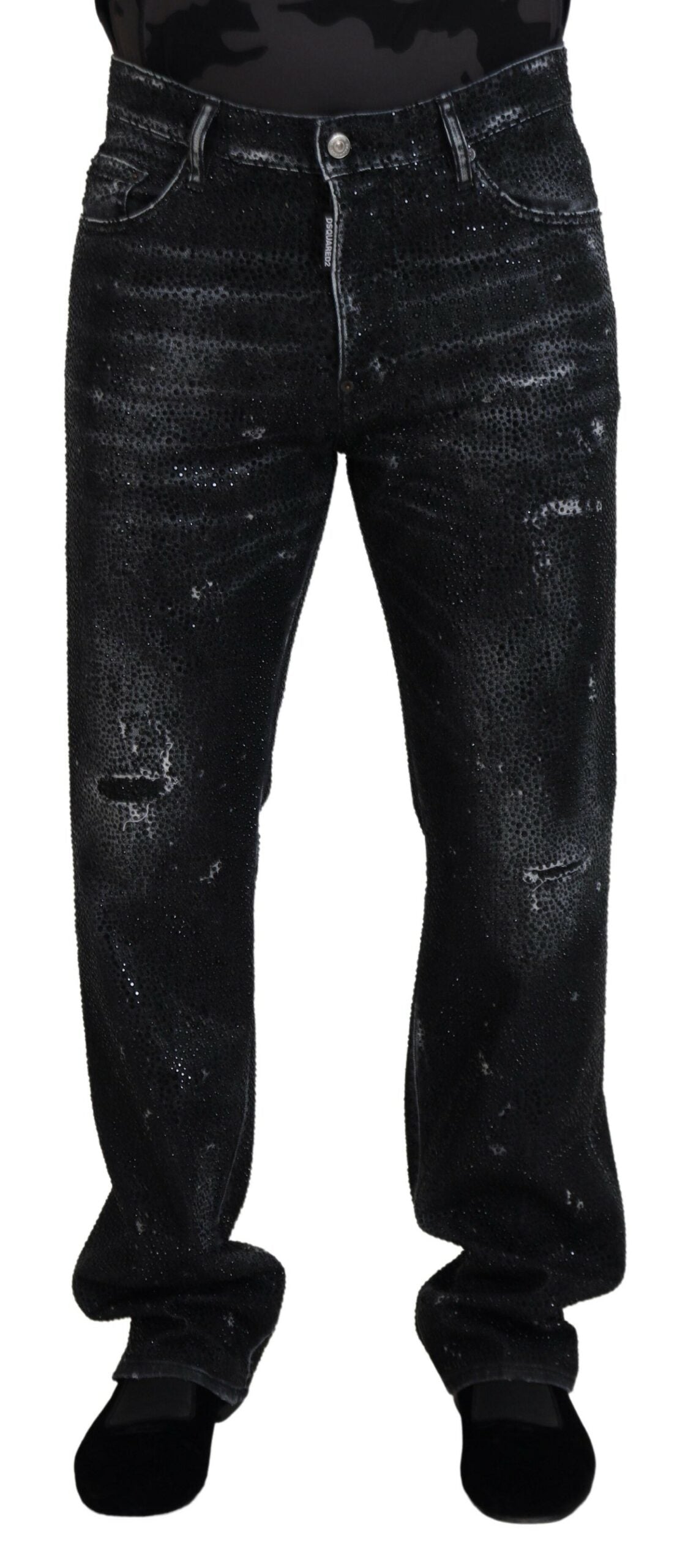 Jean en denim noir usé orné de cristaux Dsquared²