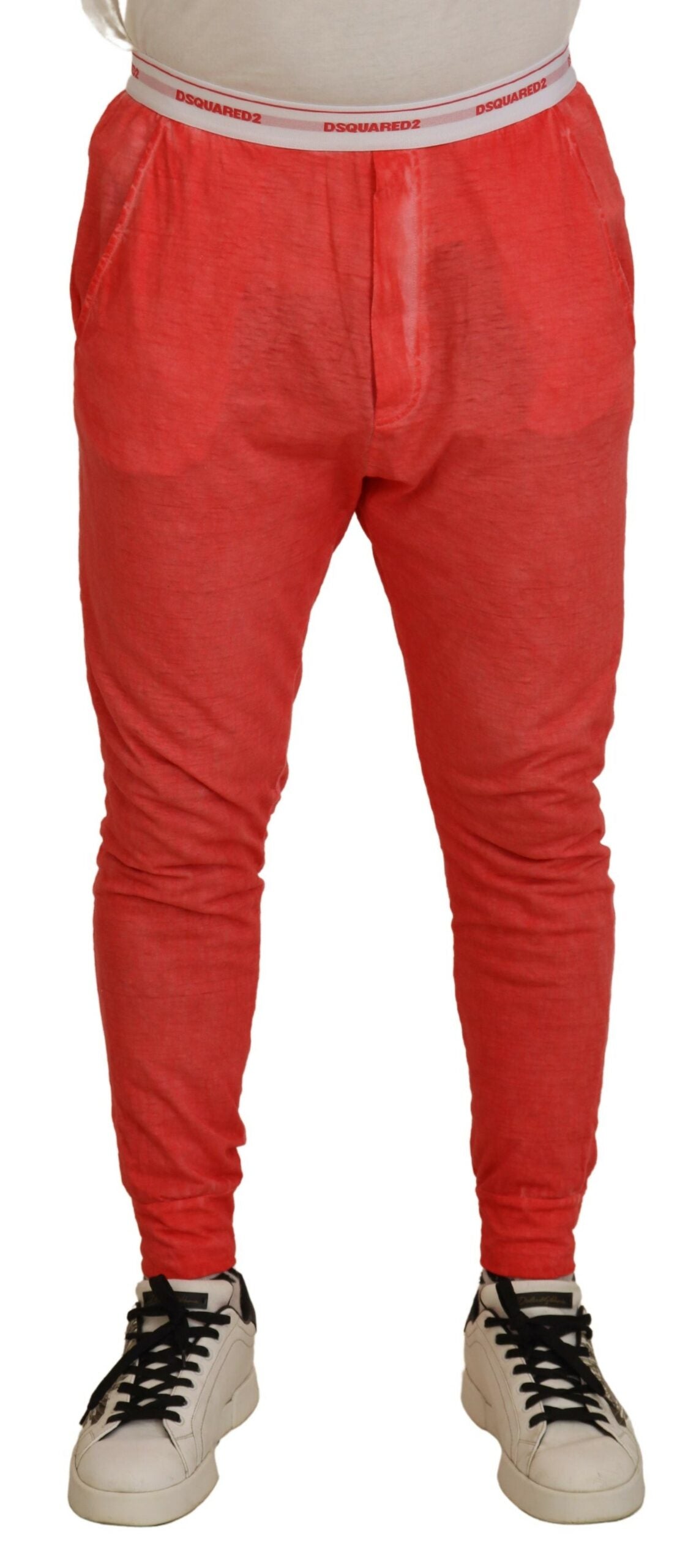 Pantalon Dsquared² en coton orange avec taille élastique et logo pour homme