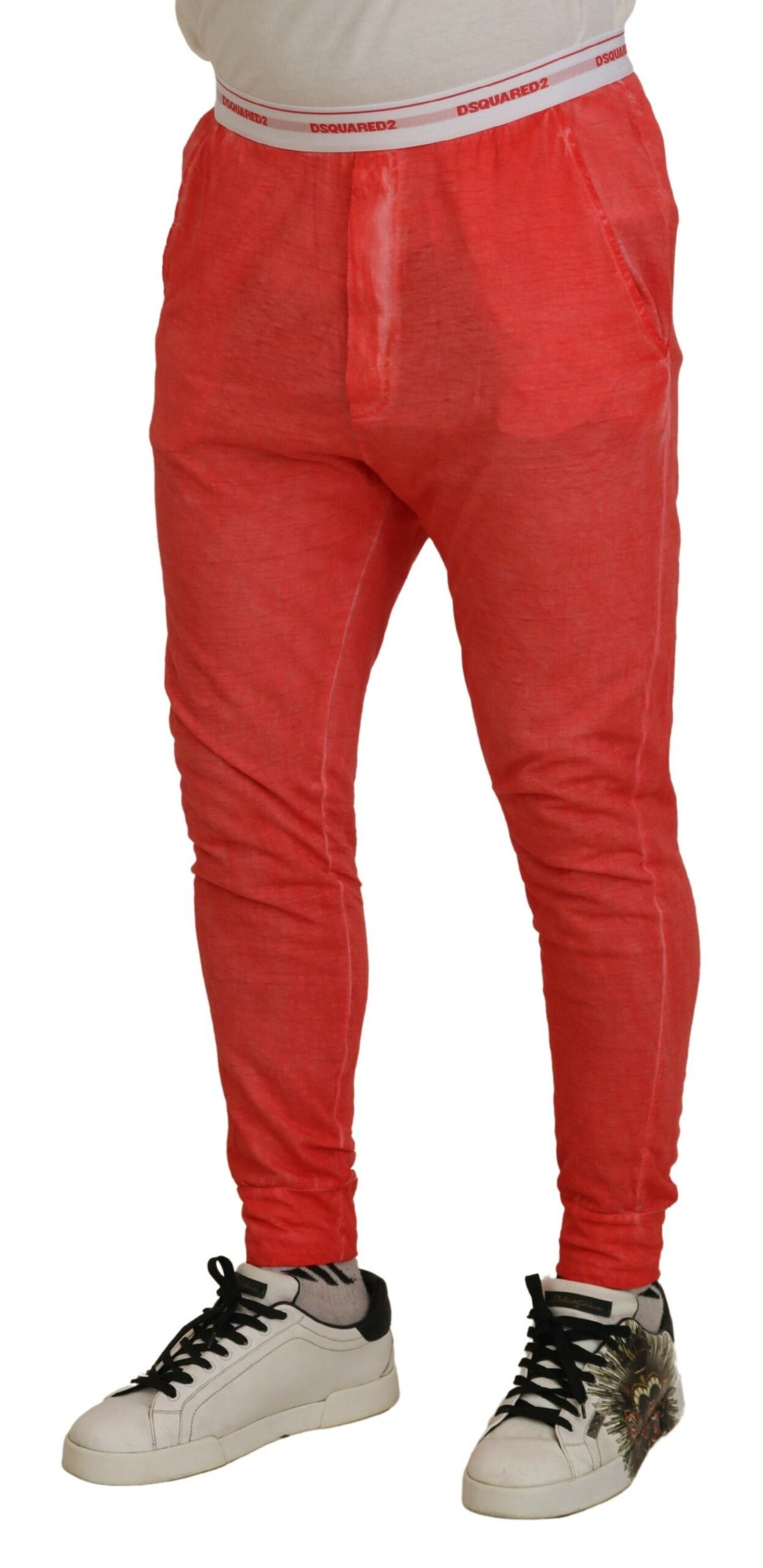 Pantalon Dsquared² en coton orange avec taille élastique et logo pour homme