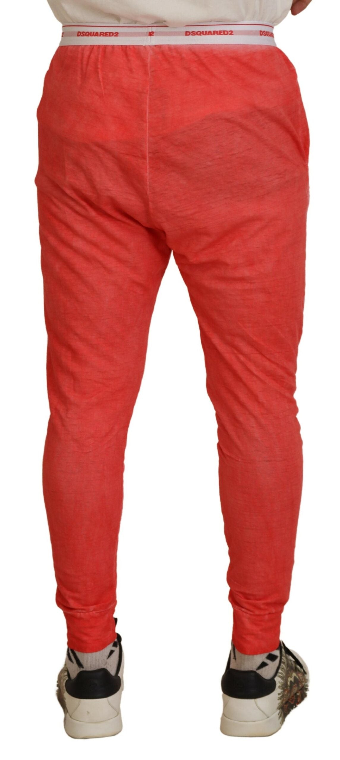 Pantalon Dsquared² en coton orange avec taille élastique et logo pour homme