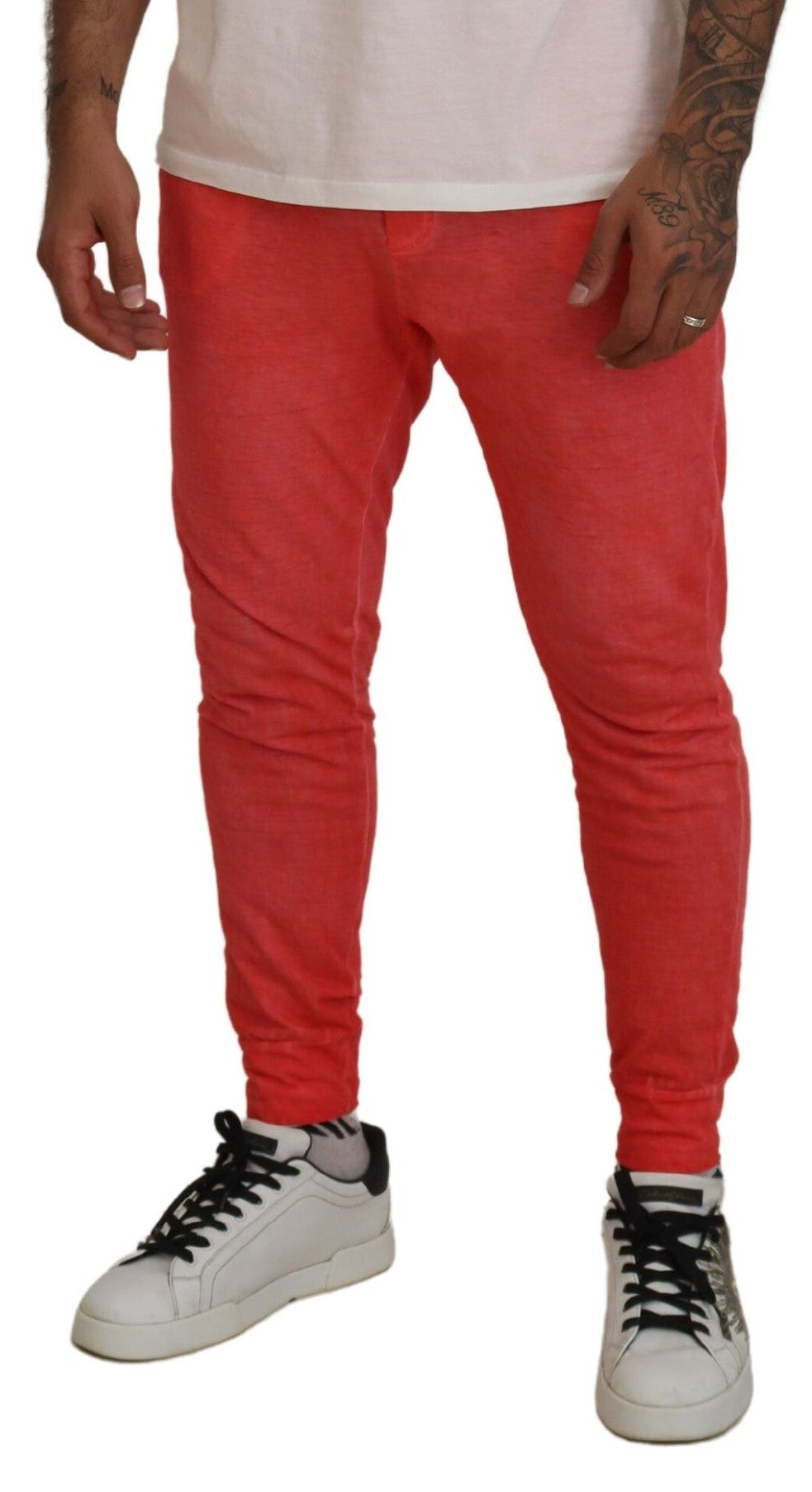 Pantalon Dsquared² en coton orange avec taille élastique et logo pour homme