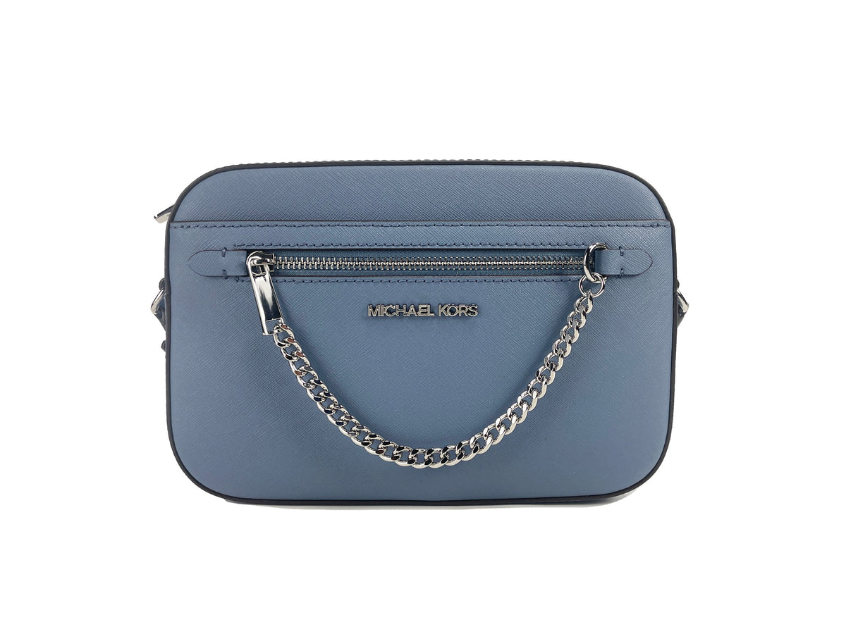 Grand sac bandoulière zippé en cuir denim Jet Set East West de Michael Kors