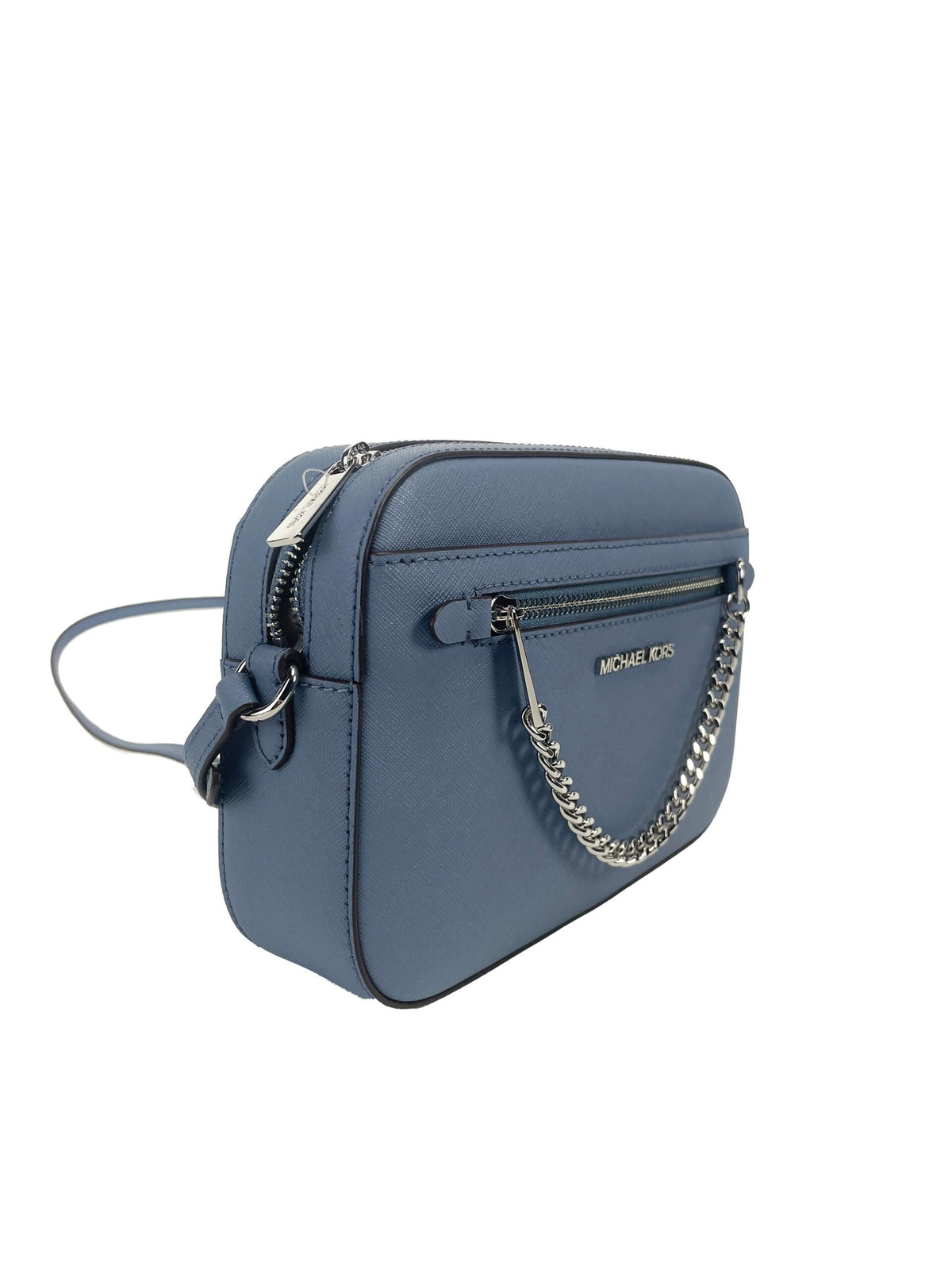 Grand sac bandoulière zippé en cuir denim Jet Set East West de Michael Kors