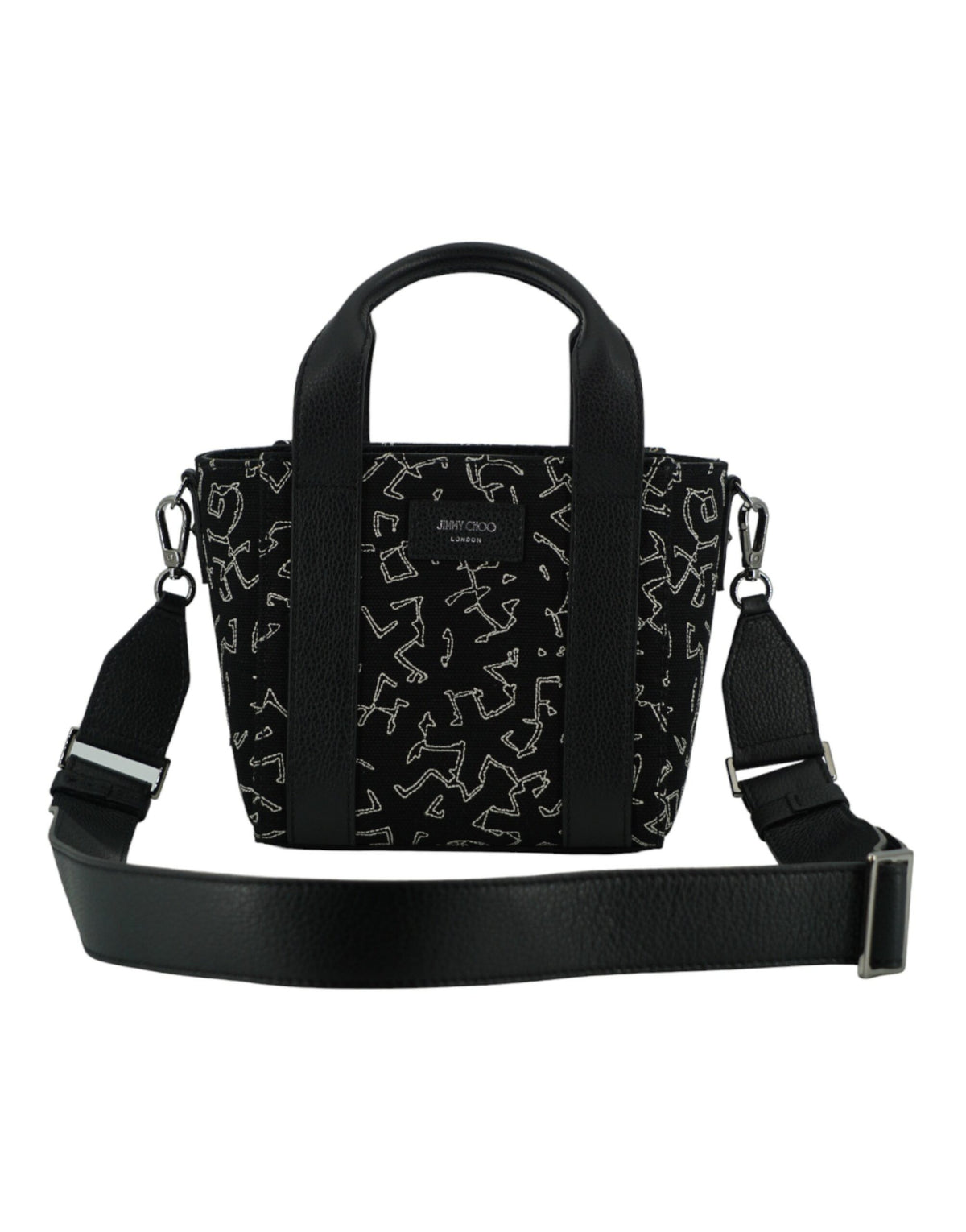 Bolso tote pequeño de lona y cuero negro de Jimmy Choo