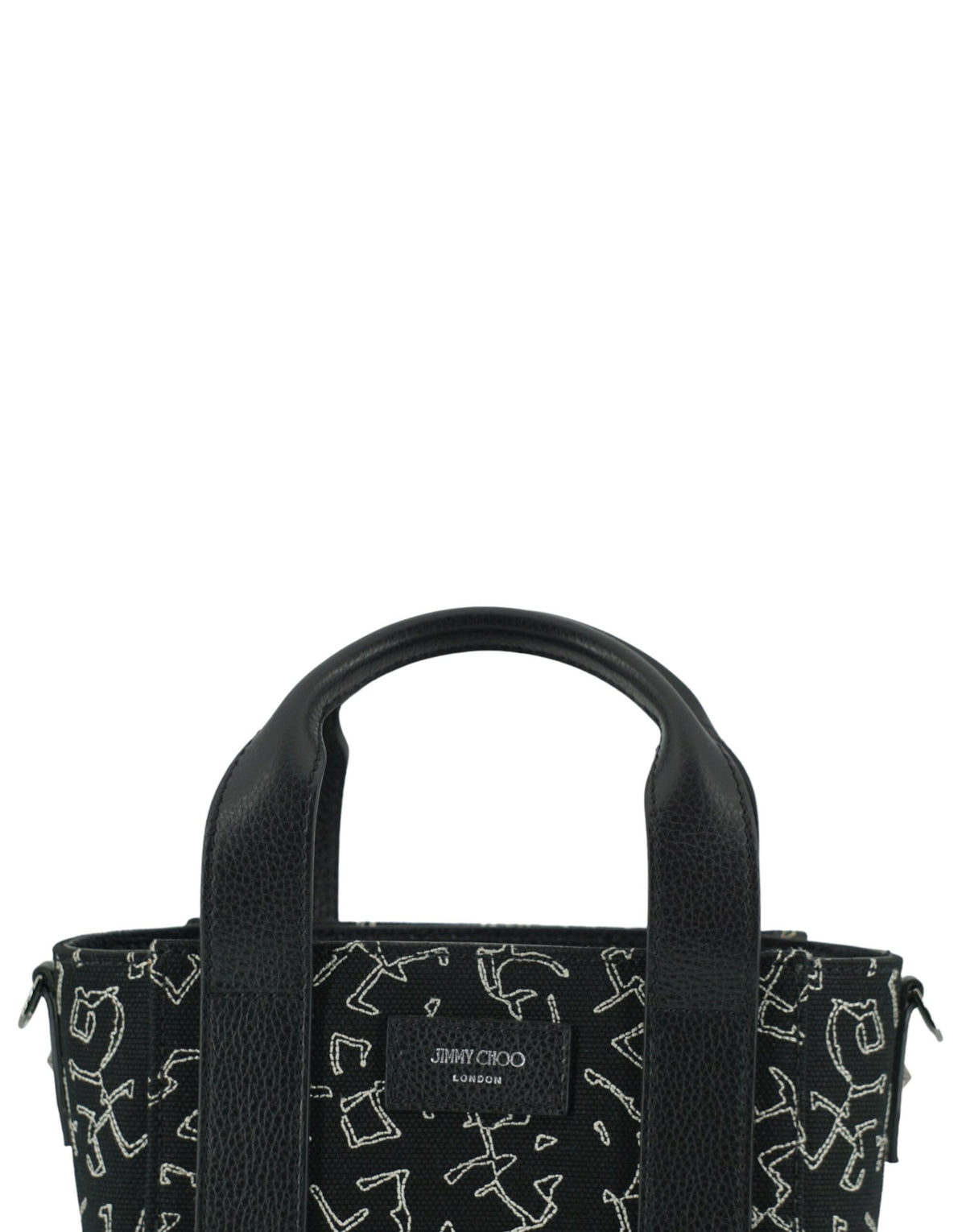 Jimmy Choo Black Leather and Canvas Small Tote Bag