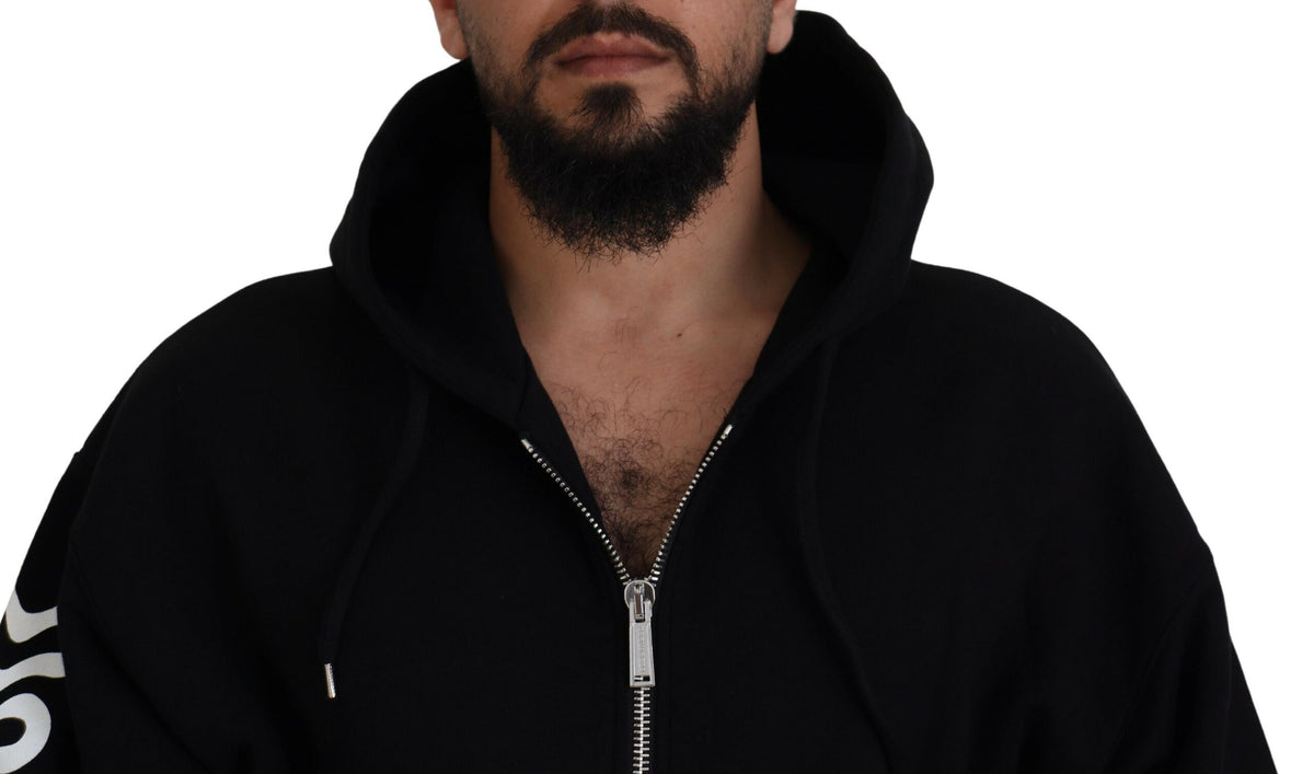 Pull noir à capuche et manches imprimées entièrement zippées Dsquared²