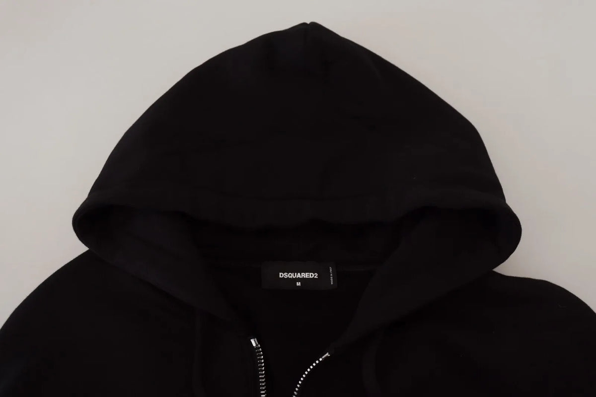 Pull noir à capuche et manches imprimées entièrement zippées Dsquared²