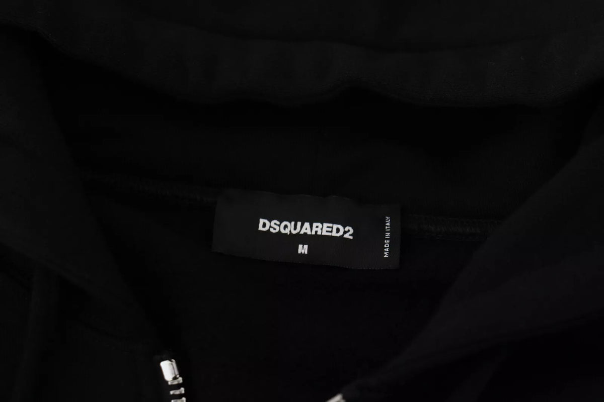 Pull noir à capuche et manches imprimées entièrement zippées Dsquared²