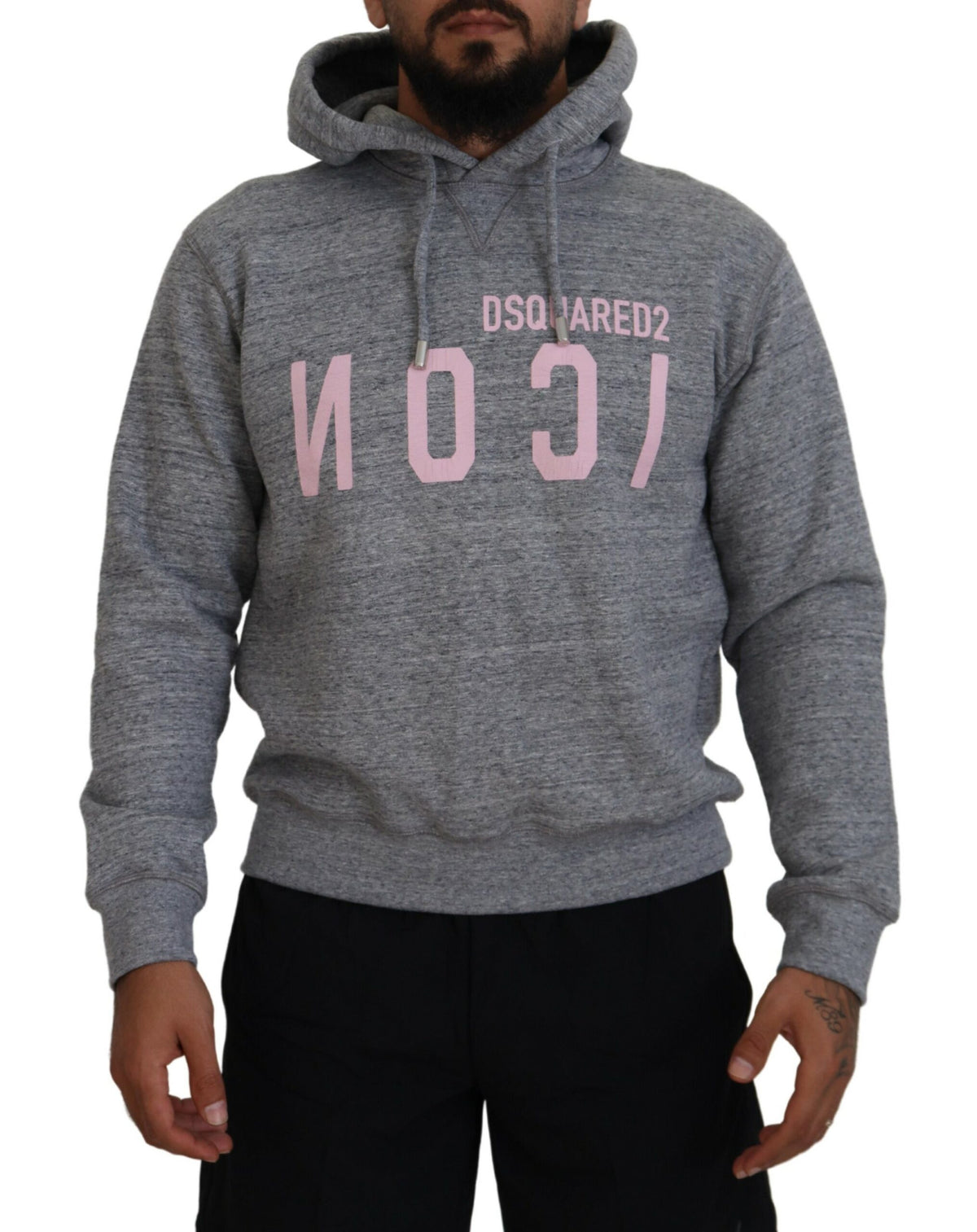 Pull à capuche imprimé en coton gris Dsquared² pour homme