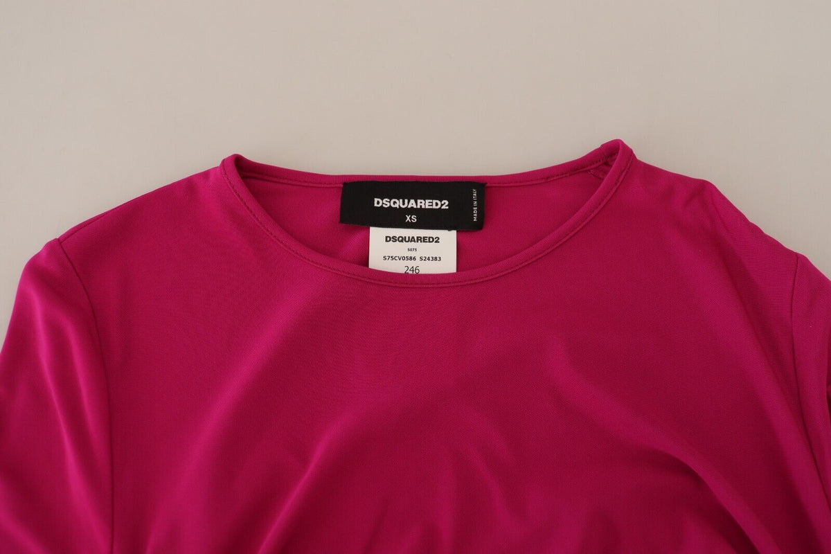 Robe courte froncée à manches longues en viscose fuchsia Dsquared²