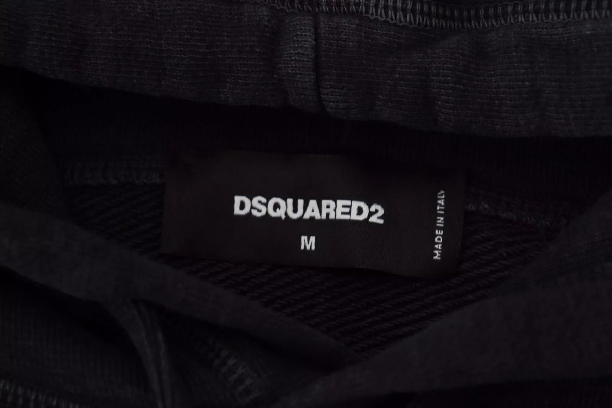 Pull à capuche en coton noir imprimé pour homme Dsquared²