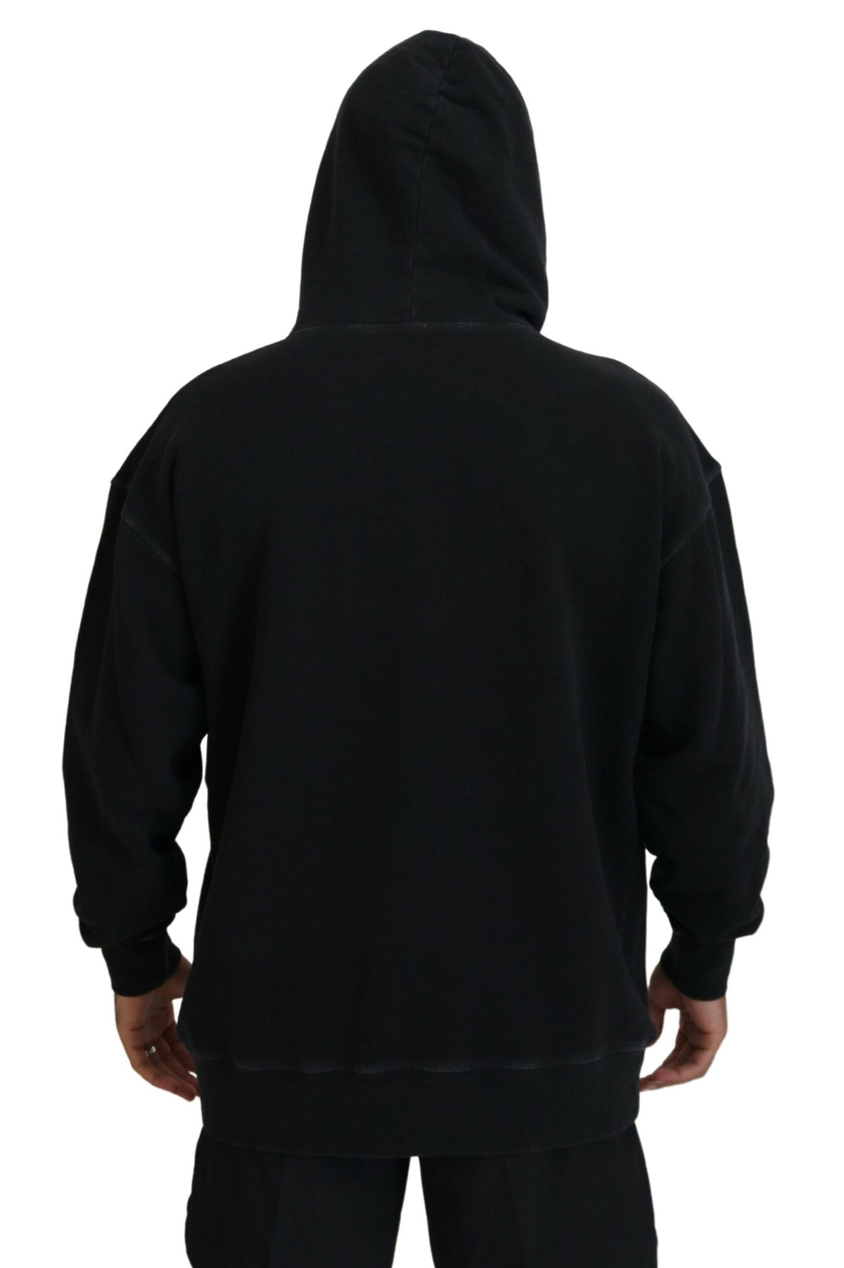 Pull à capuche en coton noir imprimé pour homme Dsquared²