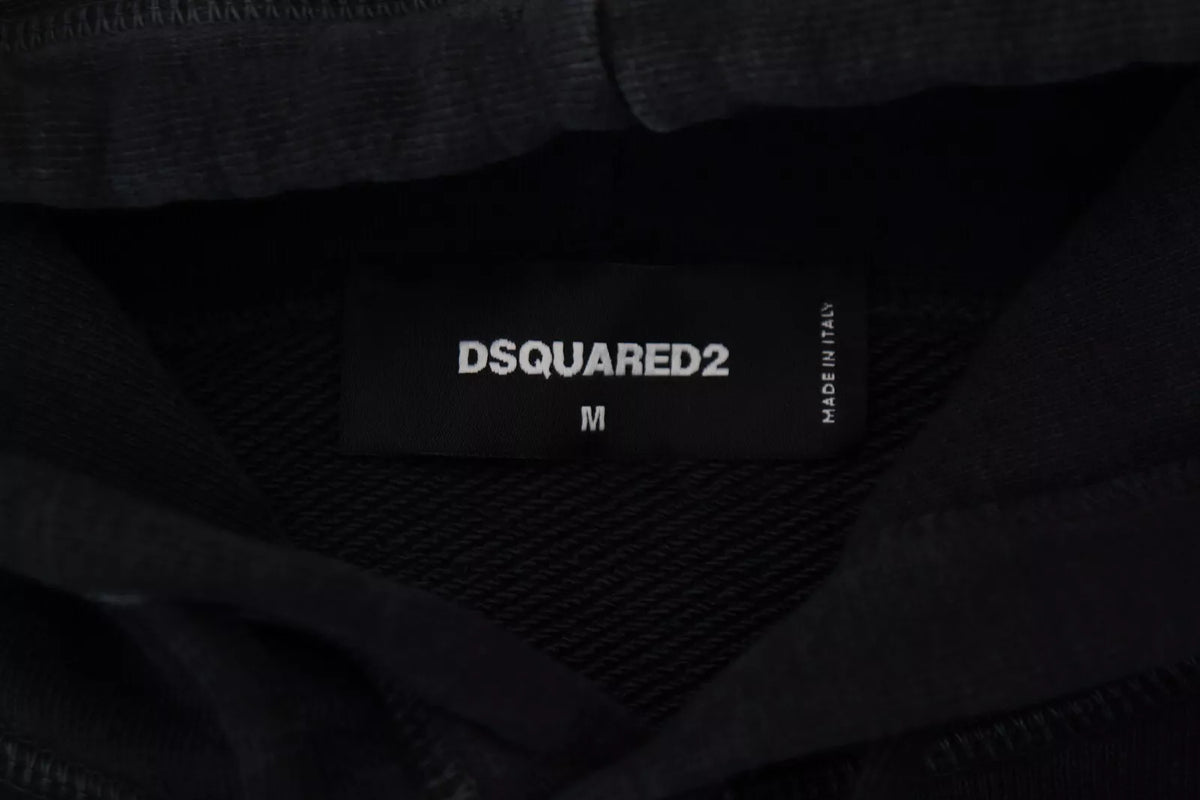 Pull à capuche en coton noir imprimé pour homme Dsquared²