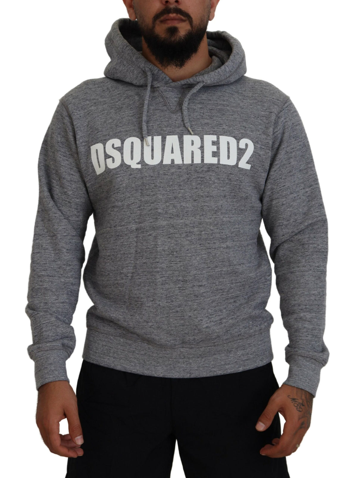 Pull à capuche en coton gris avec logo imprimé Dsquared² pour homme